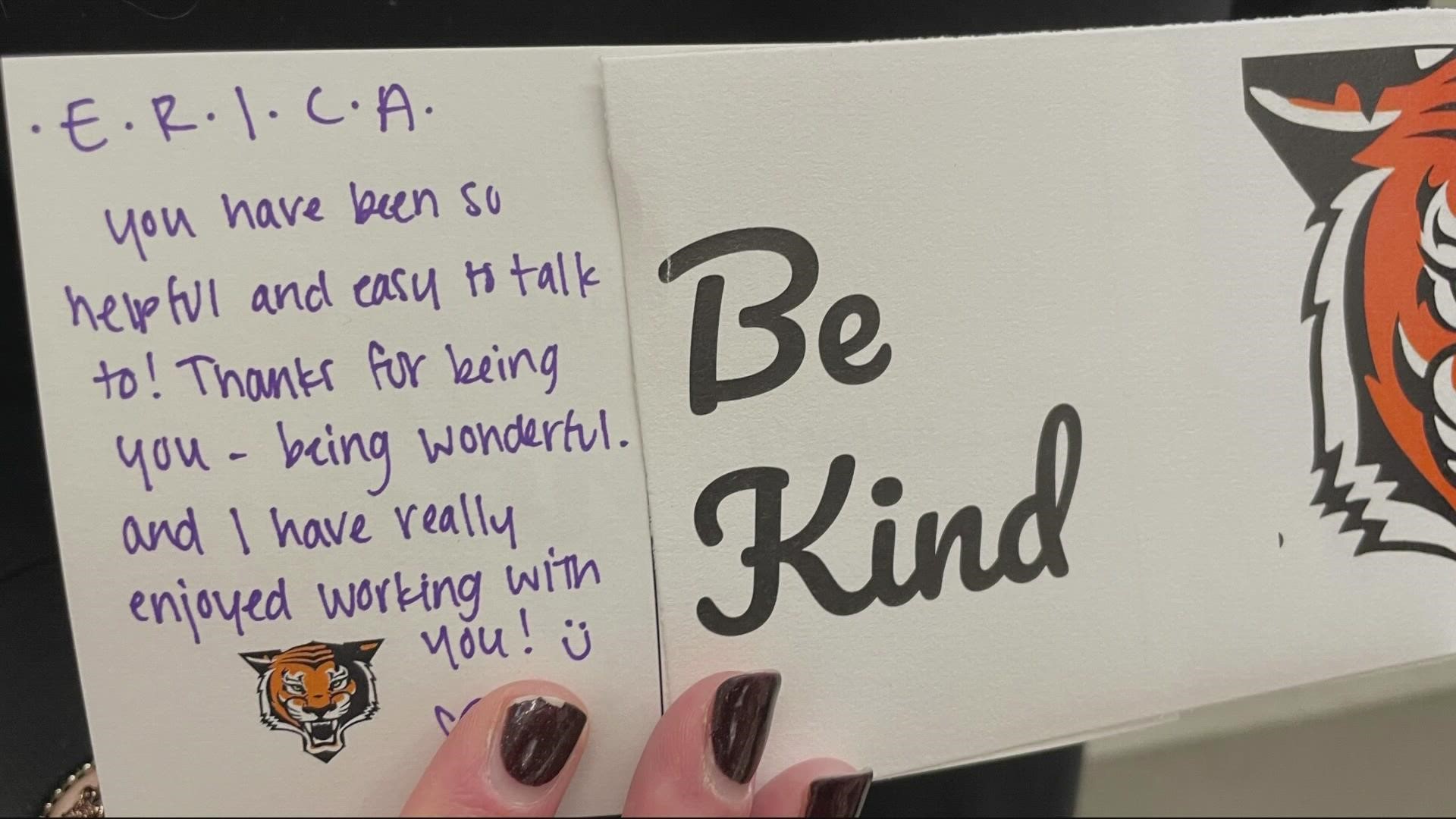 A group called ‘No Place for Hate’ is encouraging fellow students to write positive messages on cards to be delivered to other students in class.