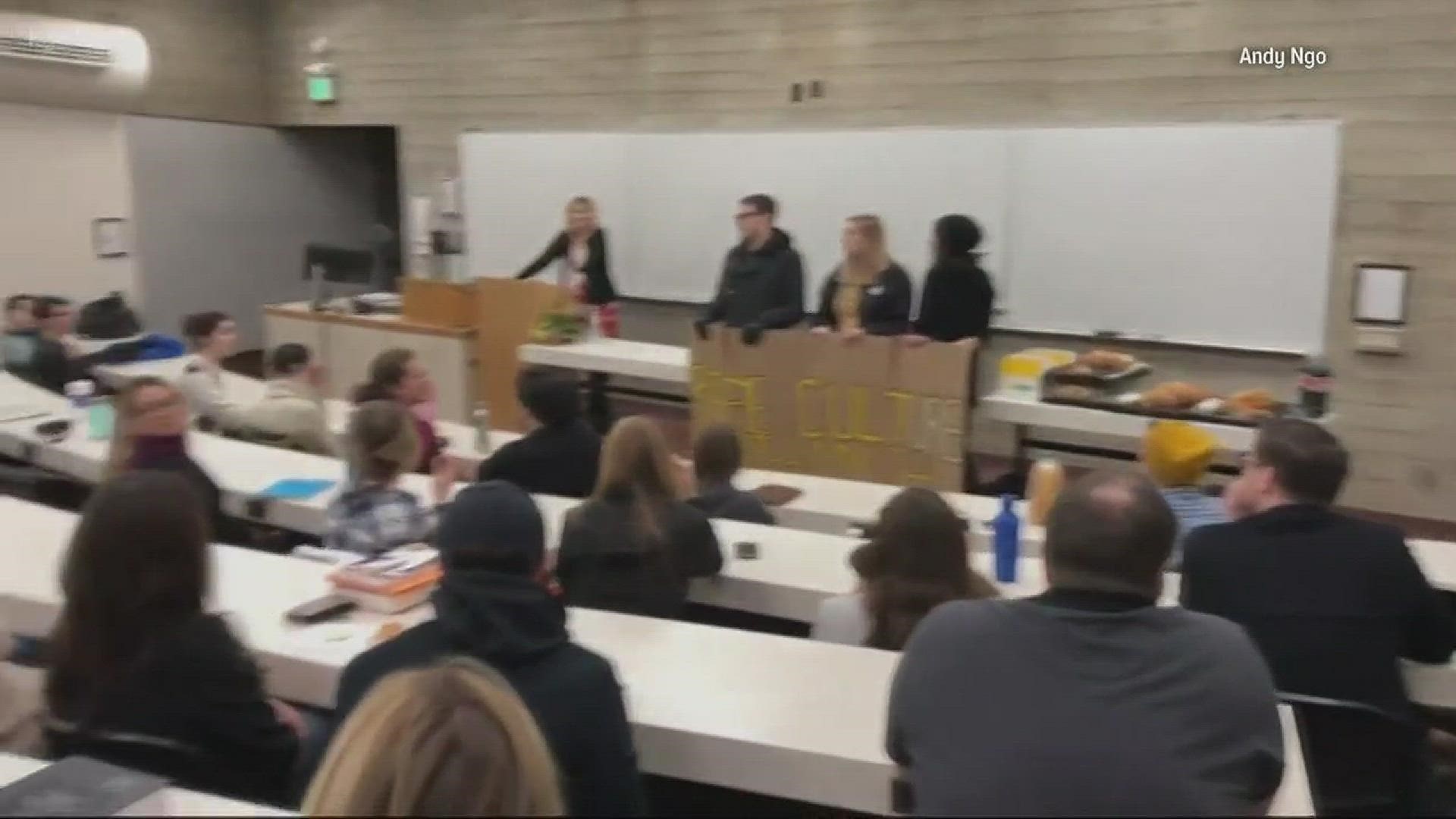 Protesters disrupted a speech by Christina Hoff Sommers at Lewis and Clark College