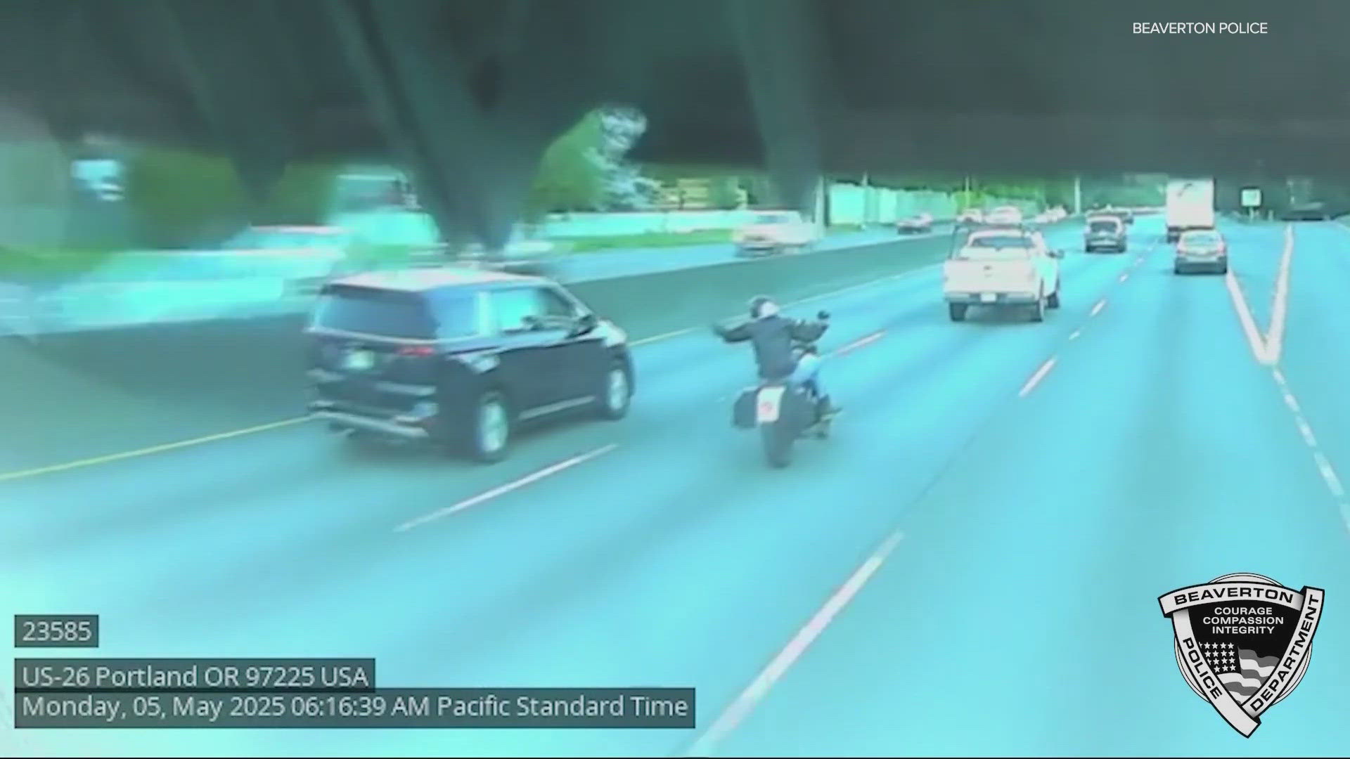 Beaverton police have arrested the suspected minivan driver that sideswiped a motorcyclist in what appeared to be a deliberate act of road rage.