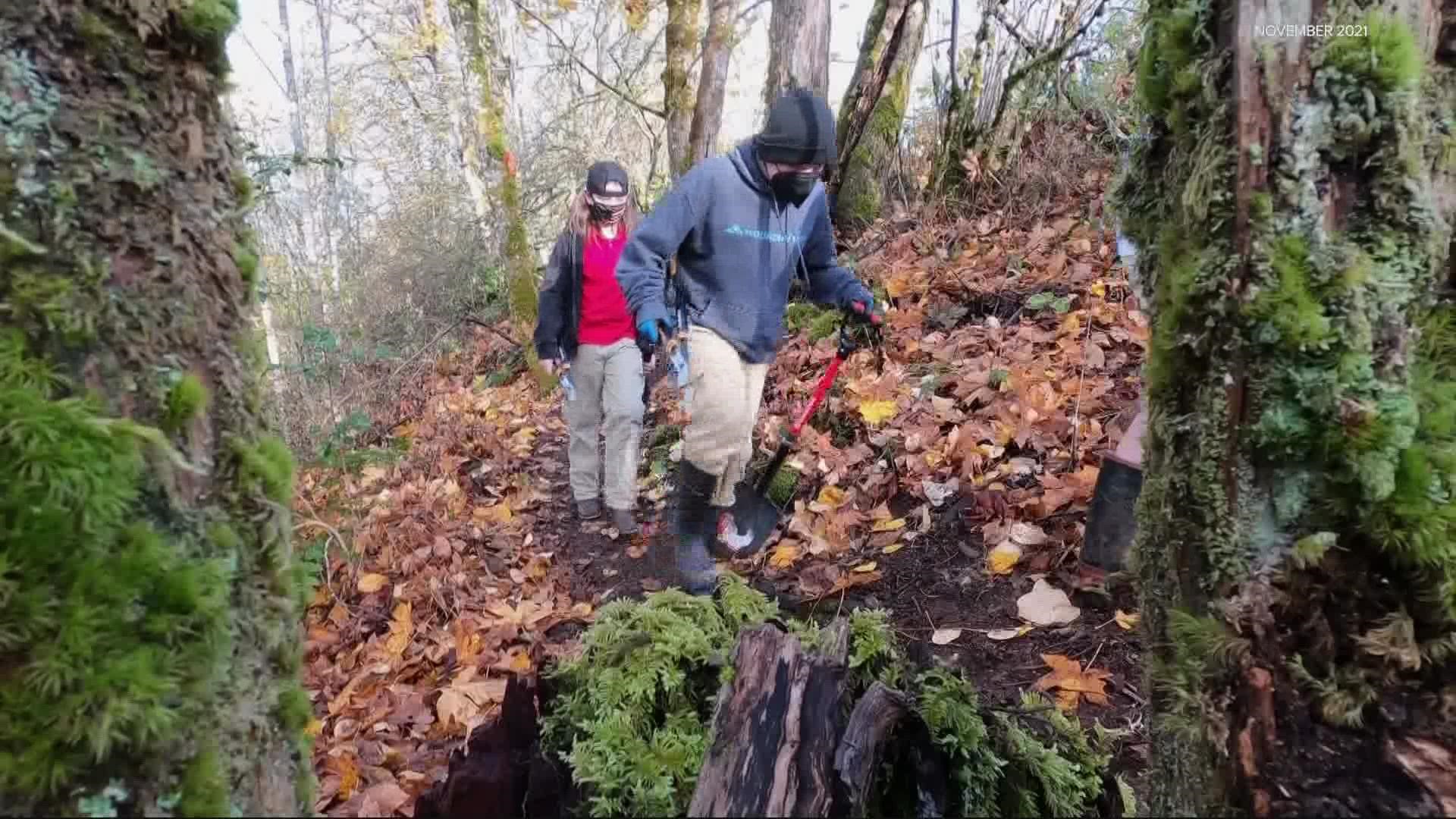 Students built a private trail through their campus, made signs identifying native plants, and some of the older kids are building benches and picnic tables.