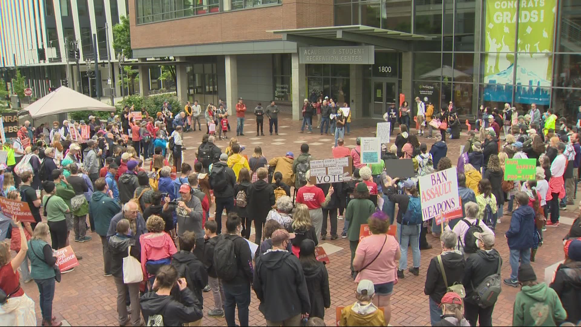 Hundreds of Portlanders took to the streets downtown, joining for a rally in support of greater gun control measures.