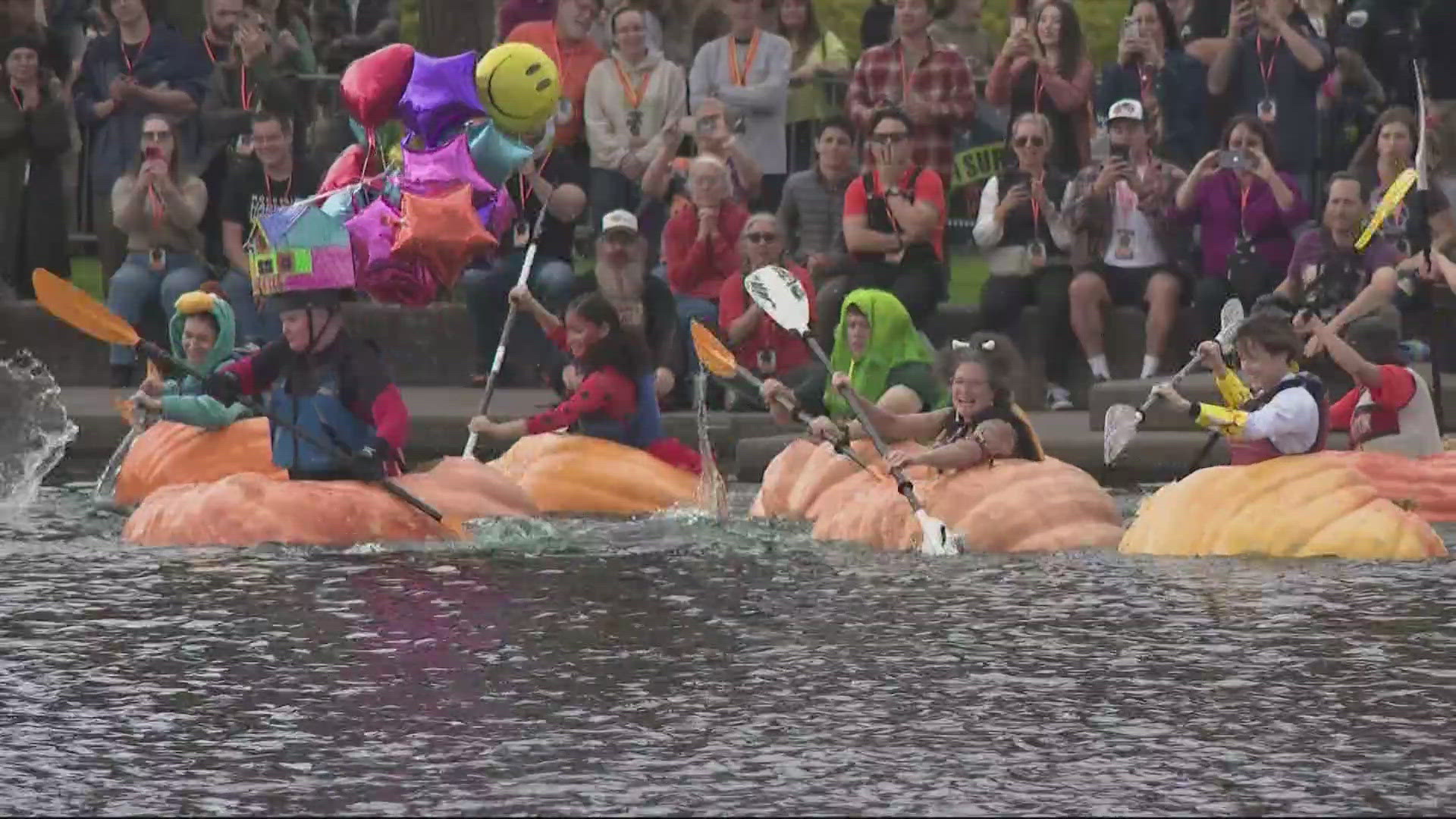 On Sunday, the Giant Pumpkin Regatta was held at the Lake of the Commons in Tualatin.