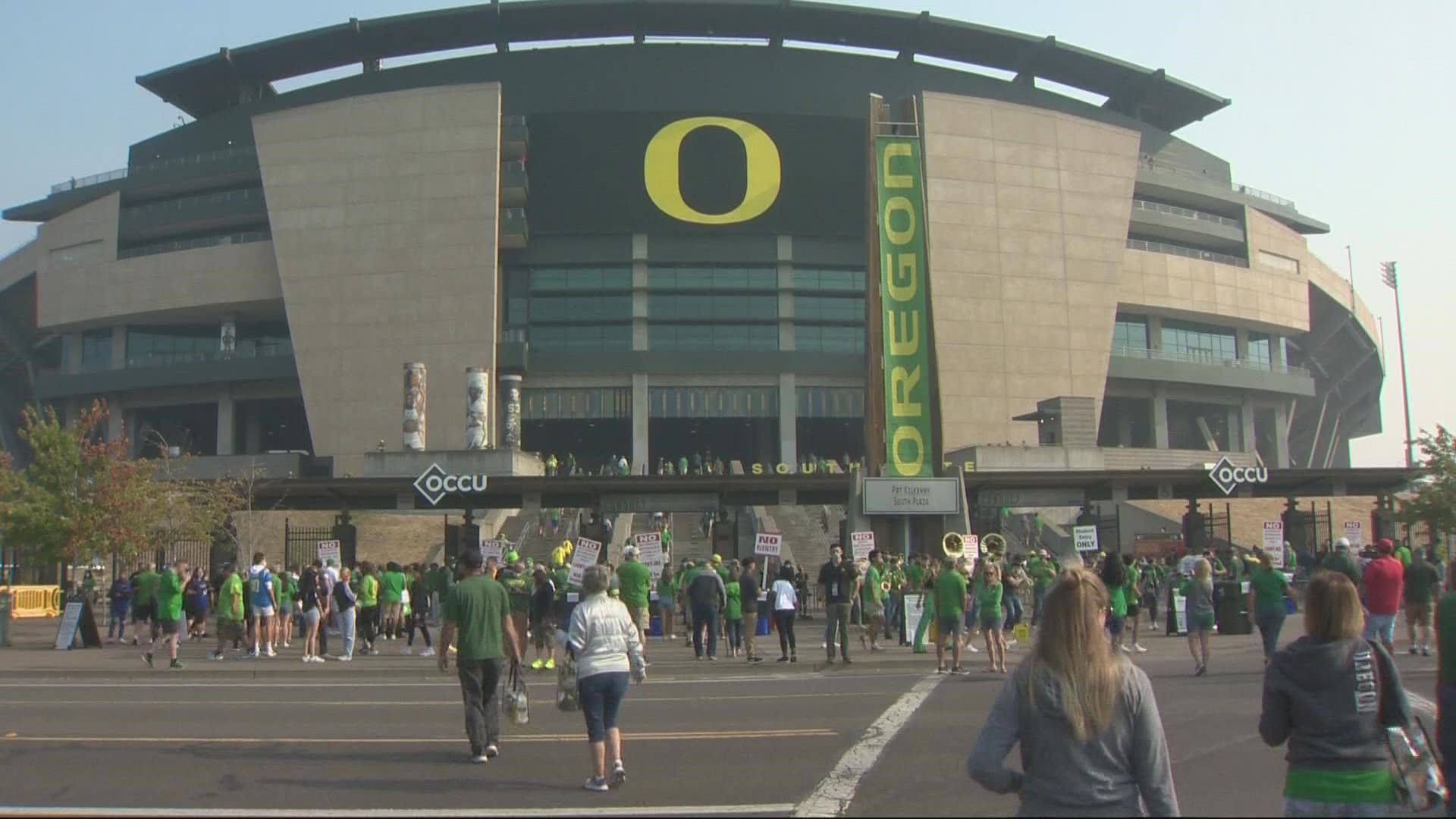 After 22 months, fans were welcomed back to Autzen Stadium to watch the Ducks take on Fresno State. They had to show proof of vaccination or a negative COVID test.