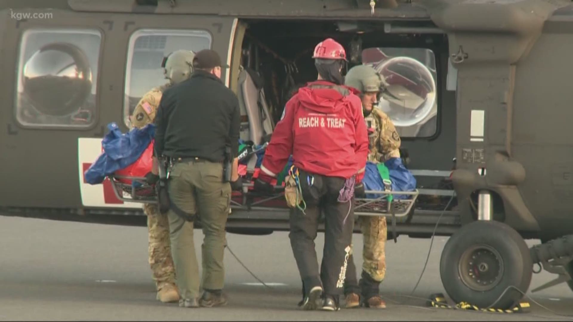 Crews work to rescue a climber who fell on Mount Hood.