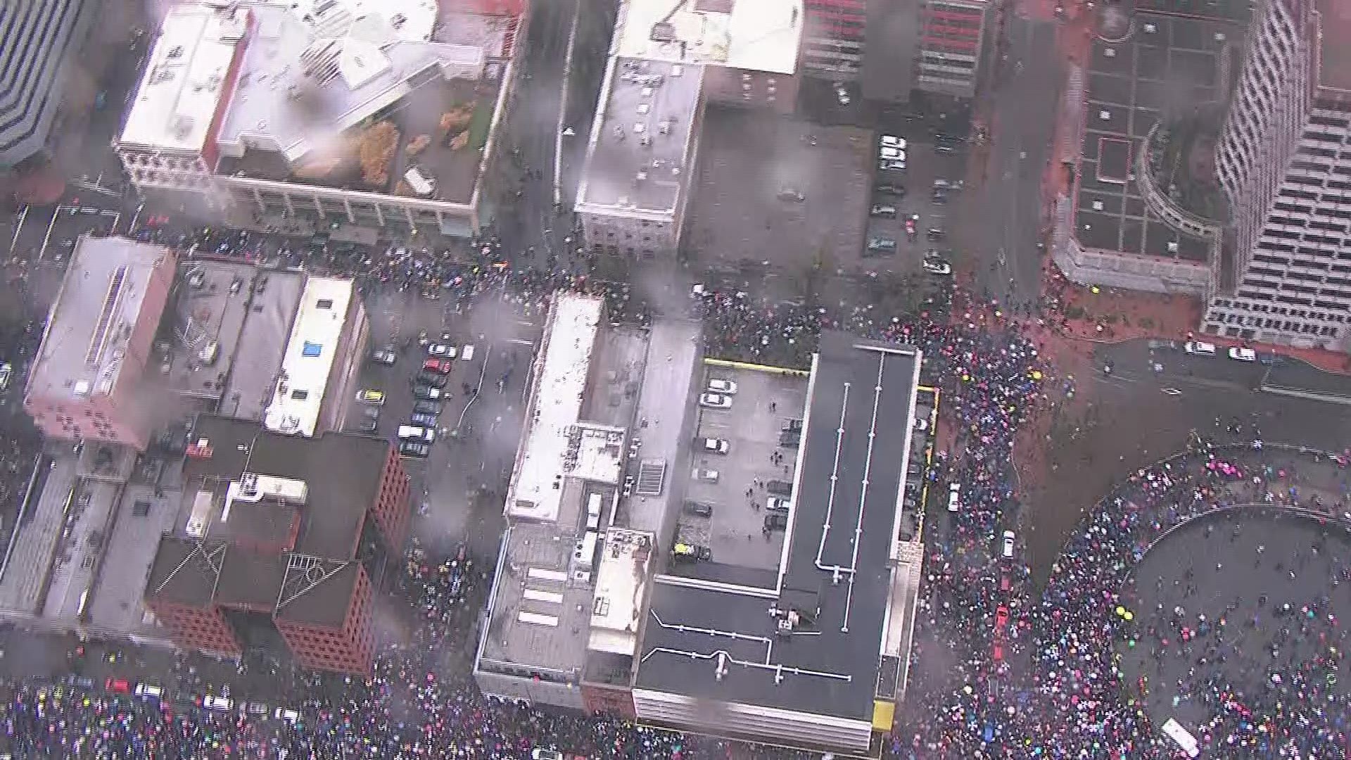 Aerials of historic Women's March on Portland
