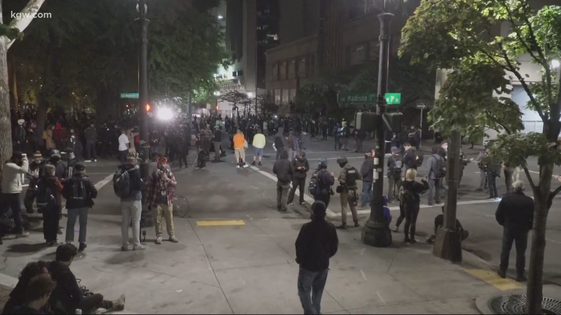 The protests continue in Portland outside the Multnomah County Justice Center. It is the 112th night of protesting the city has seen.