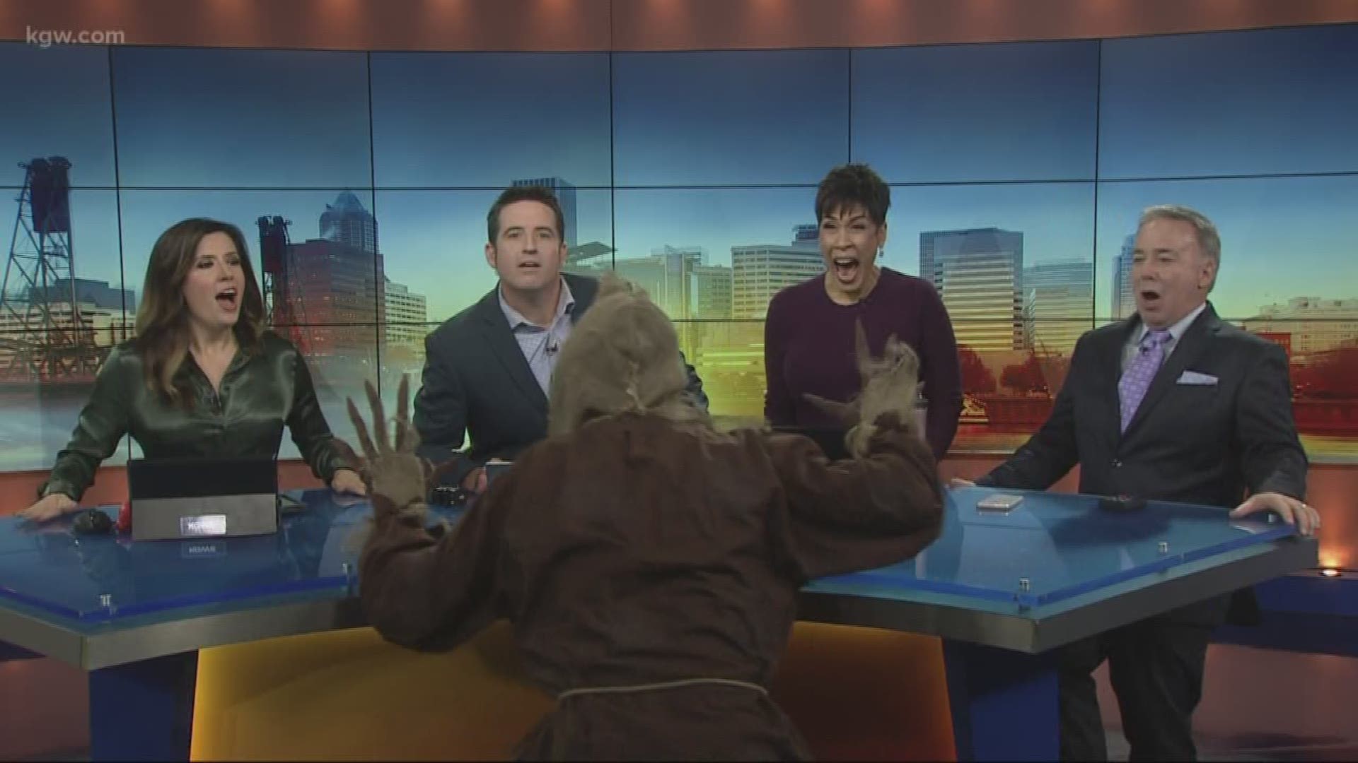 The KGW Sunrise Crew got quite the scare on Halloween.