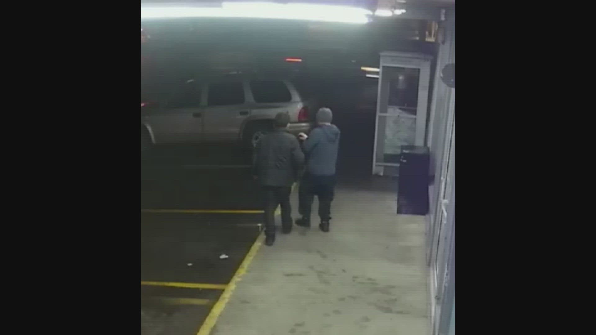 Surveillance video shows the attack in front of the Glisan Market in Northeast Portland. The video shows the suspect throwing a large chunk of concrete.