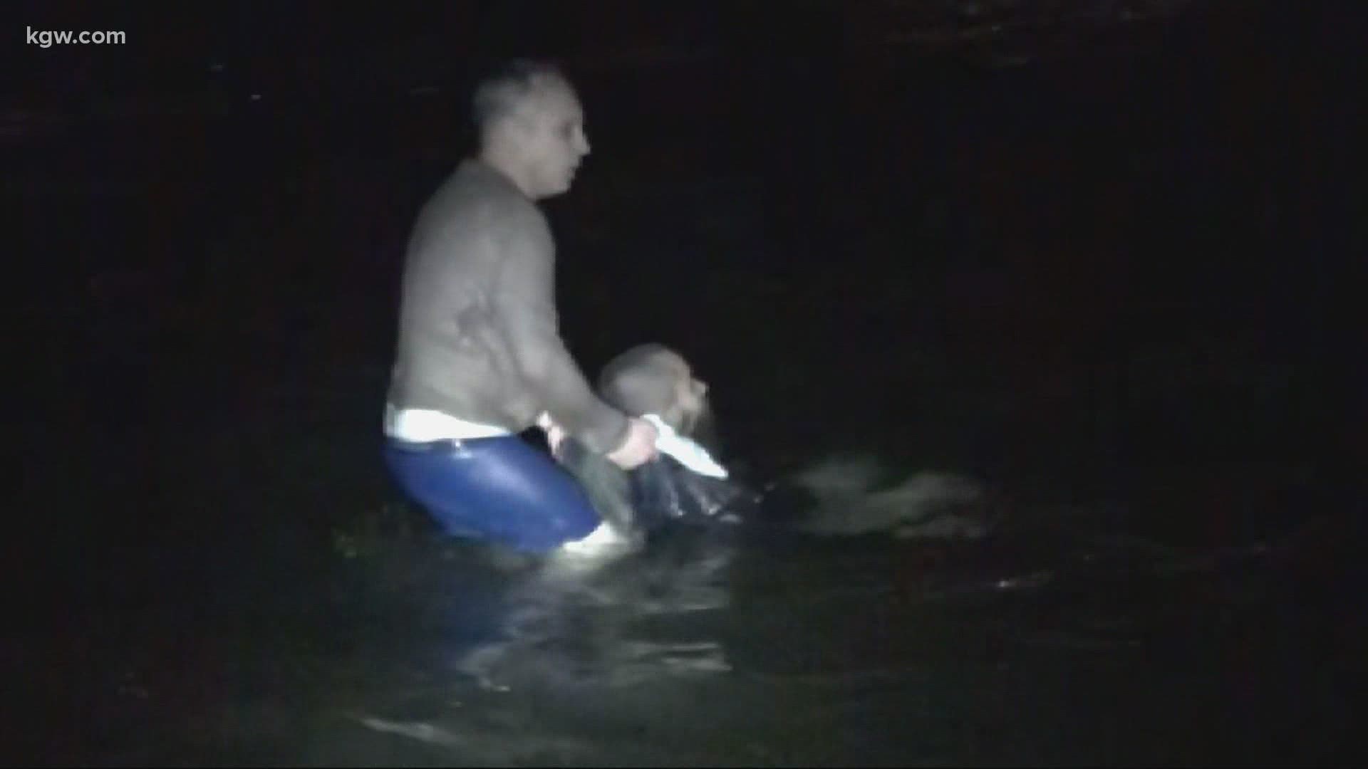A Portland man pulled someone from the water at Alki Beach in Seattle Wednesday night.
