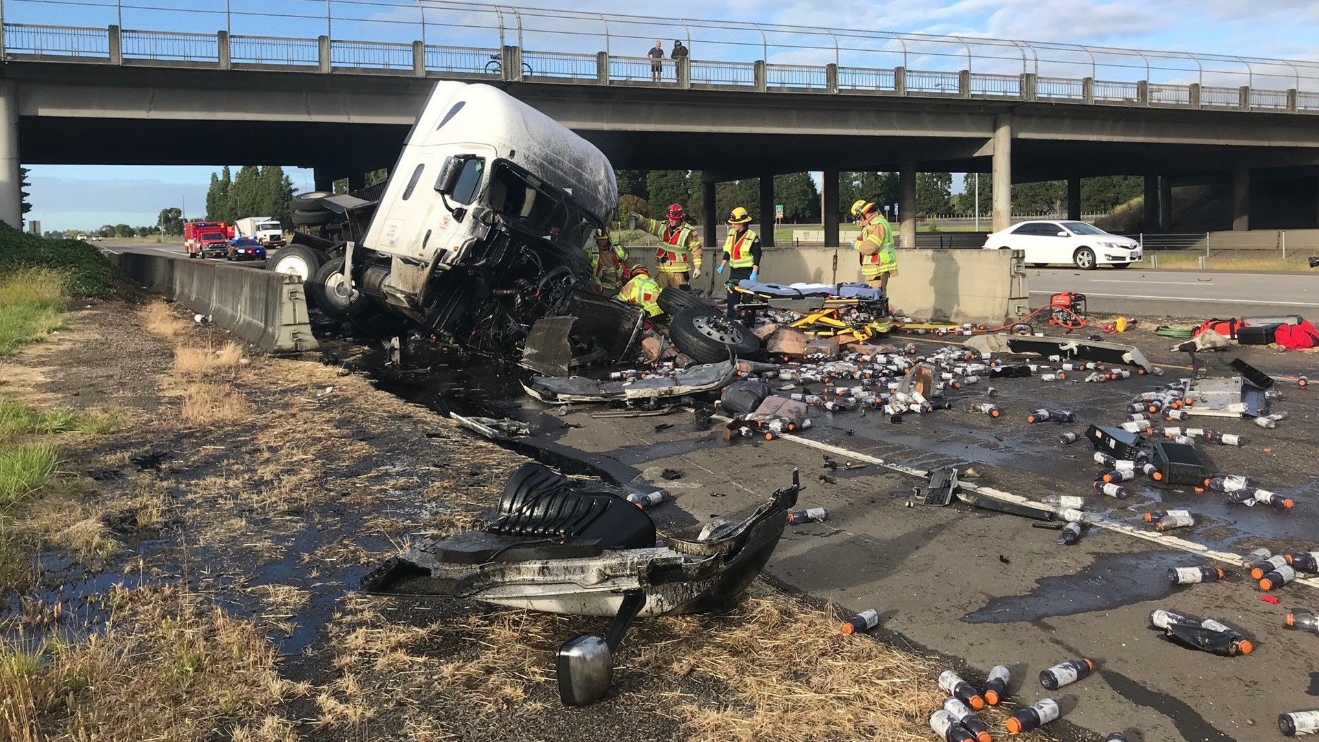 Semi-truck Crash On I-5 Exit Ramp Sends Driver To Hospital, Spills ...