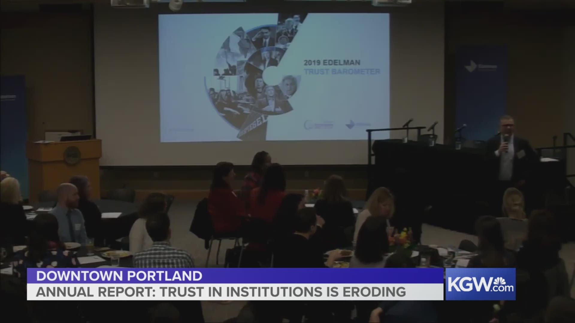 The annual survey measures trust in various institutions. A panel of community leaders discussed it an event in Portland on March 13.