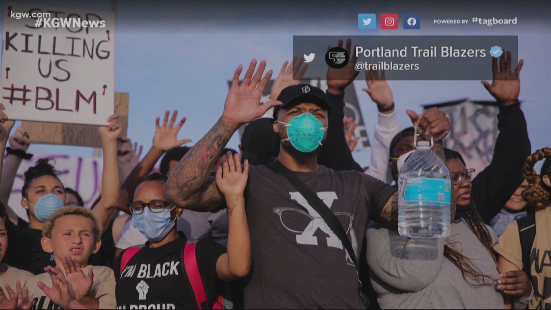 Trail Blazers star Damian Lillard was among the thousands to take the street in Portland to protest George Floyd's death, police brutality and racism.