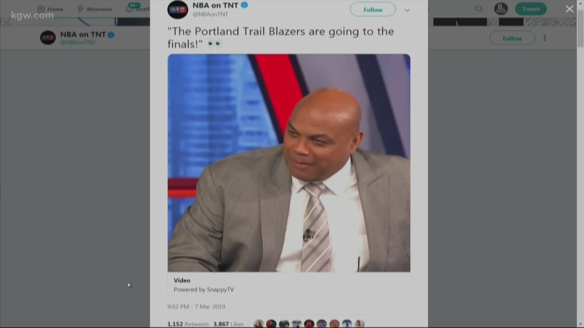 Charles Barkley made a bold prediction during halftime of the Blazers-Thunder game on TNT.
