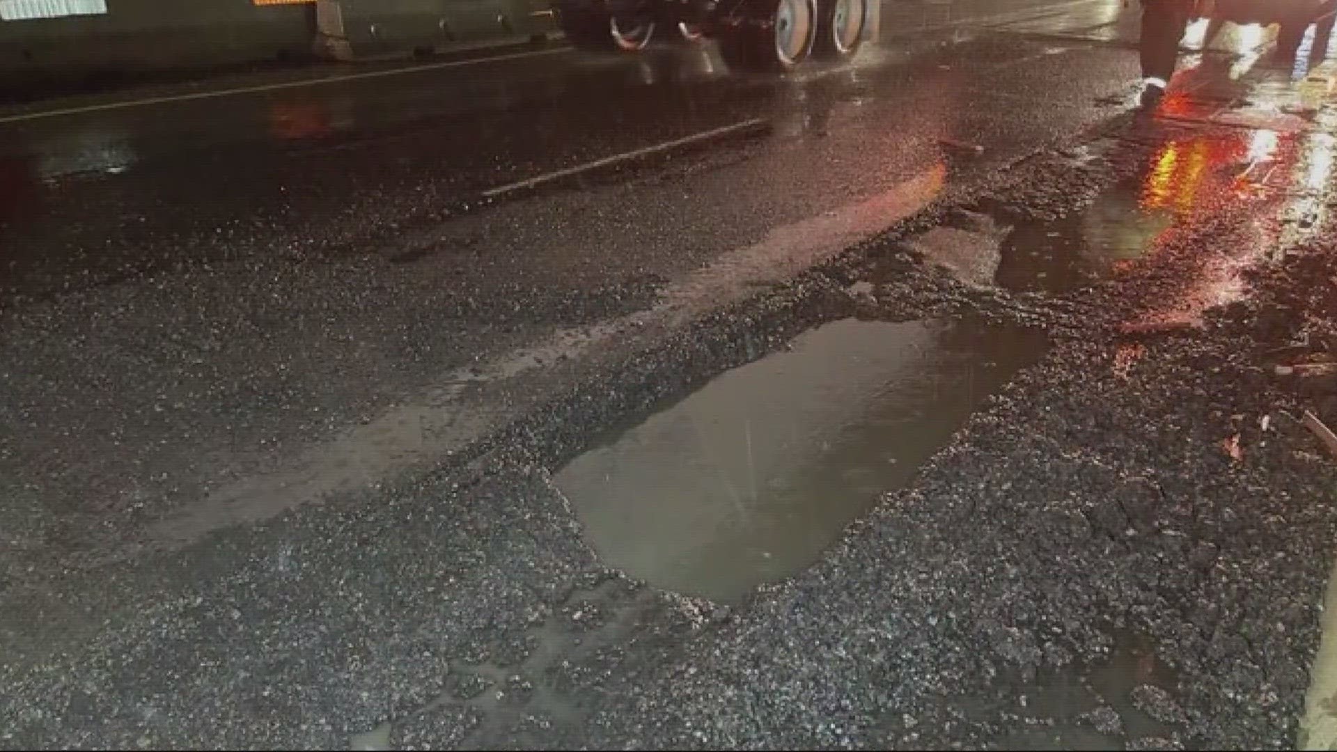 The Oregon Department of Transportation has blocked a southbound lane of I-205 for an emergency pothole repair near West Linn around 99E and the Abernethy Bridge.
