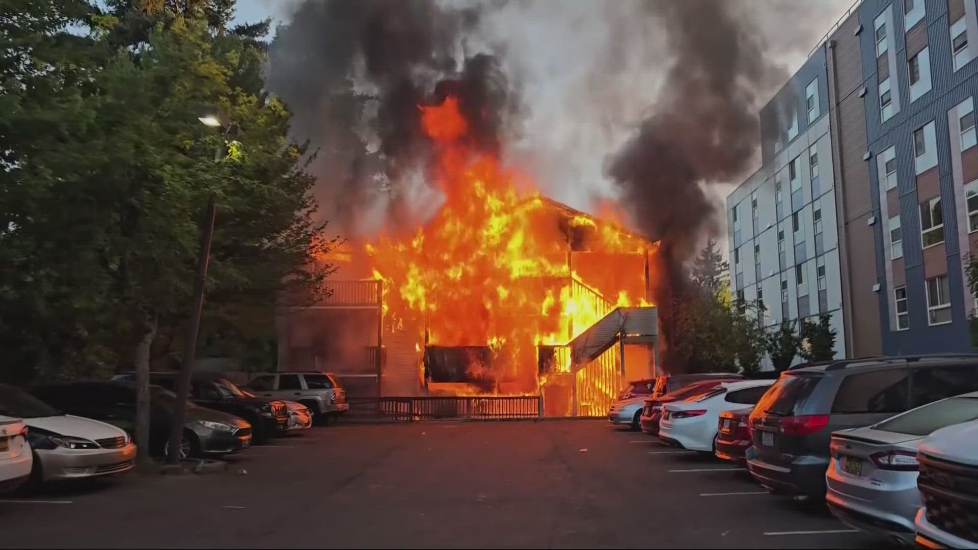 A man is charged with arson after a fire displaced families on East Burnside. A survivor shares her terrifying escape.