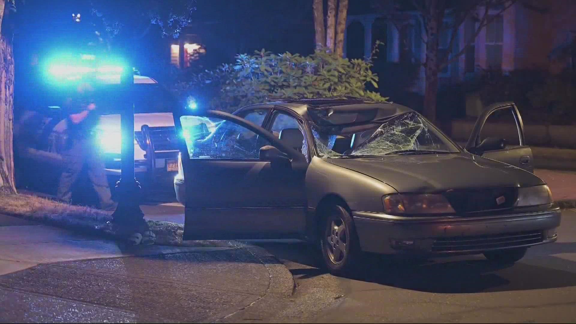 Investigators say the driver swerved into a bike lane, hitting one of two cyclists traveling along Northeast Halsey.