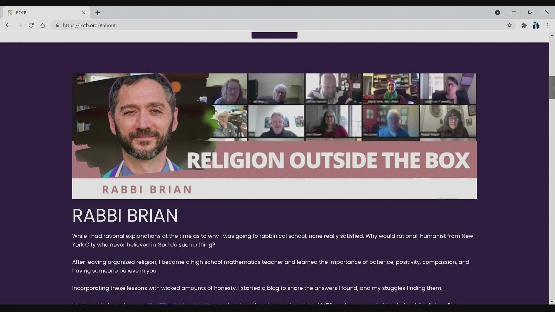 Rabbi Brian has an online church called 'Religion Outside the Box.' He has been working to help children and adults deal with anxiety during the pandemic.