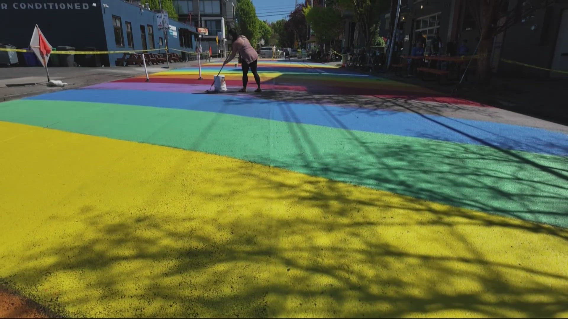 Neighbors repaint Portland's 'Rainbow Road' in Kerns | kgw.com