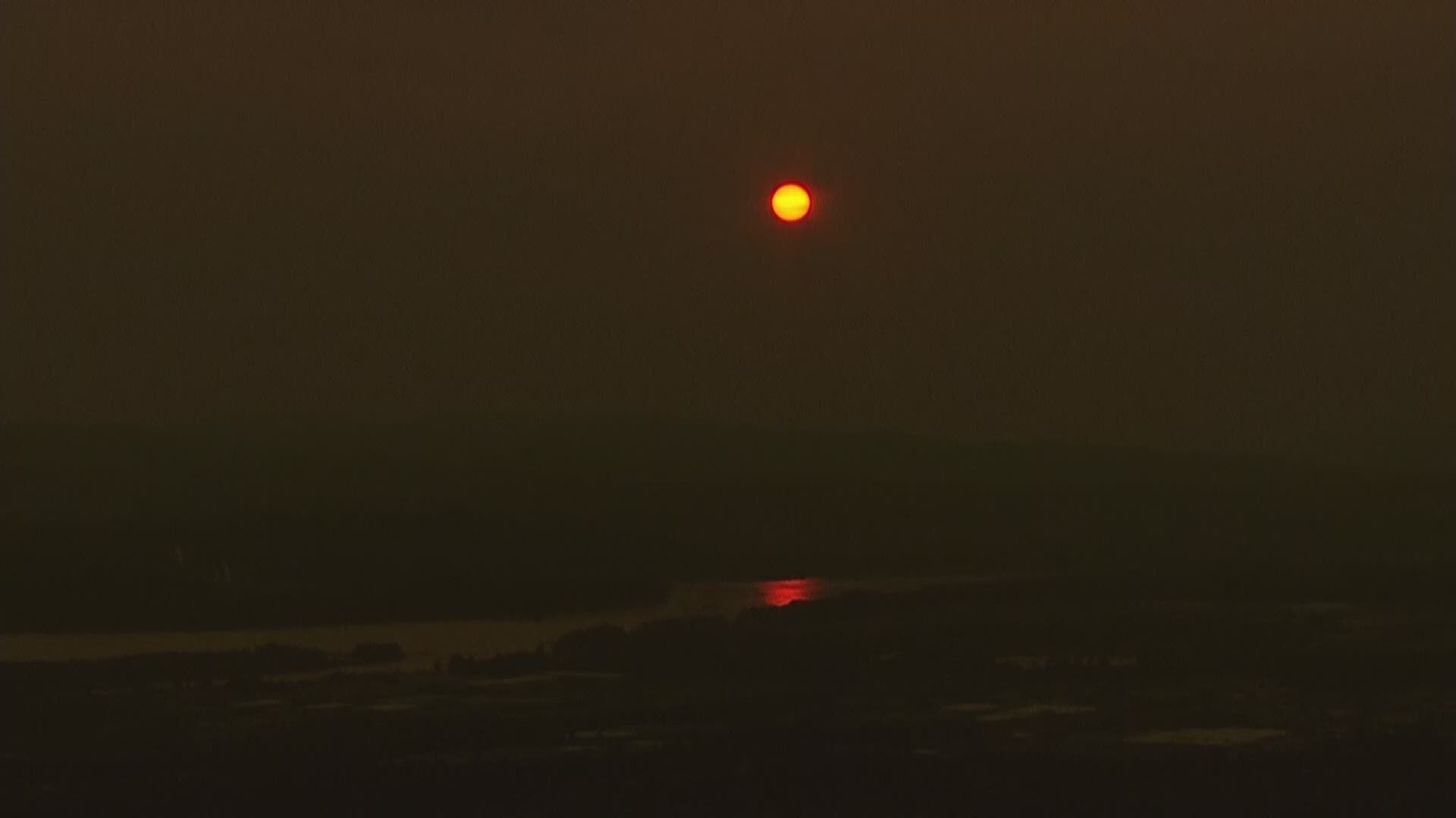The sun shines in the hazy Portland skies on Monday, July 30, 2018. Video taken by Sky8 for KGW.