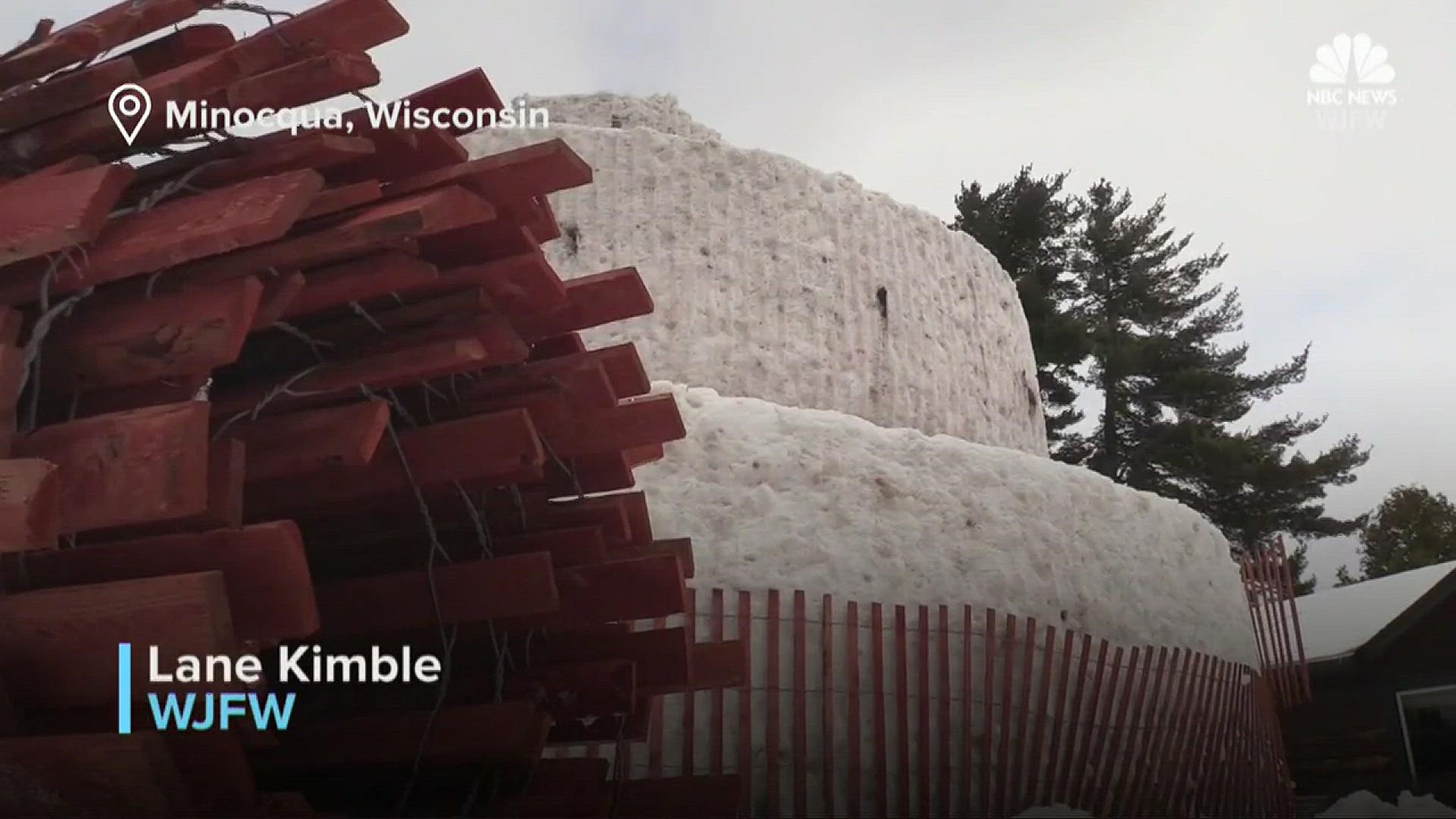 A community in Wisconsin has built their giant 30-foot-tall snowman after not being able to the past few years due to warm weather. WJFW's Lane Kimble reports.