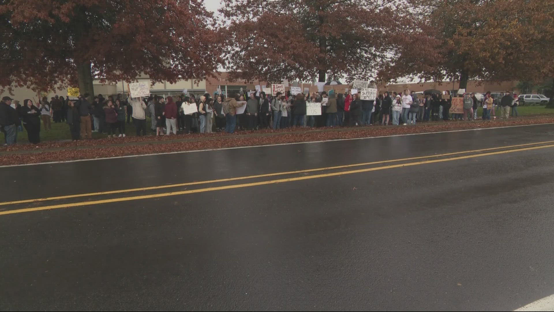 Students began protesting outside the building Thursday morning, and the district announced at around 11 a.m. that the school would be closed Thursday and Friday.