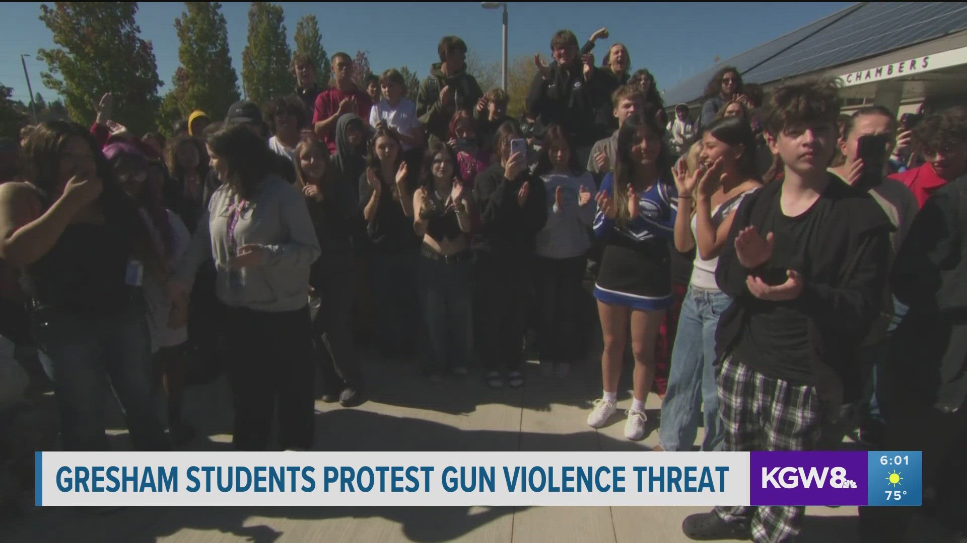 The protest comes after a 17 year old brought a gun into the classroom earlier in September. The school never went into lockdown.