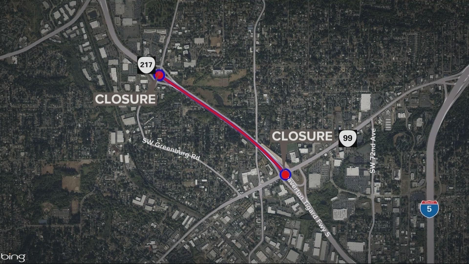 The temporary closure is part of the Oregon 217 Auxiliary Lanes Project, which aims to increase safety and cut down on bottlenecking on the highway.