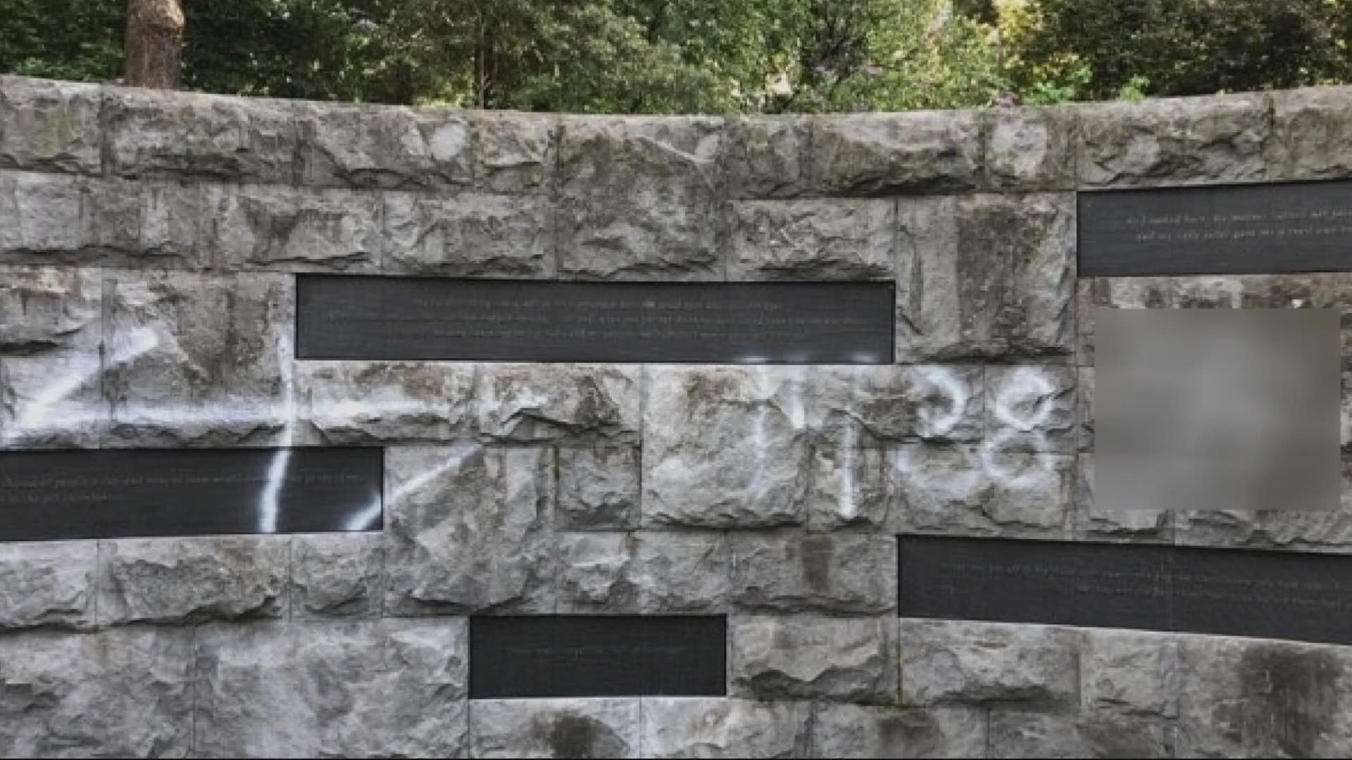 Vandals spray-painted swastikas and other graffiti on the Oregon Holocaust Memorial in Portland. Morgan Romero reports.