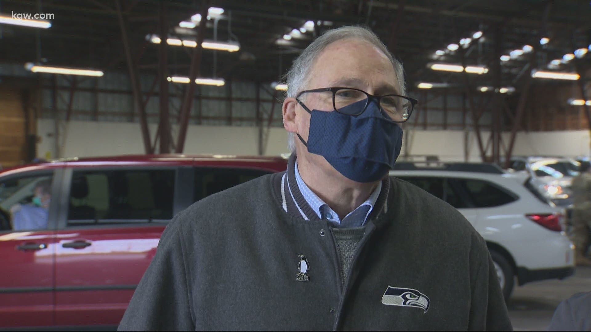 Washington Gov. Jay Inslee visited a mass vaccination center in Clark County. Tim Gordon was there.