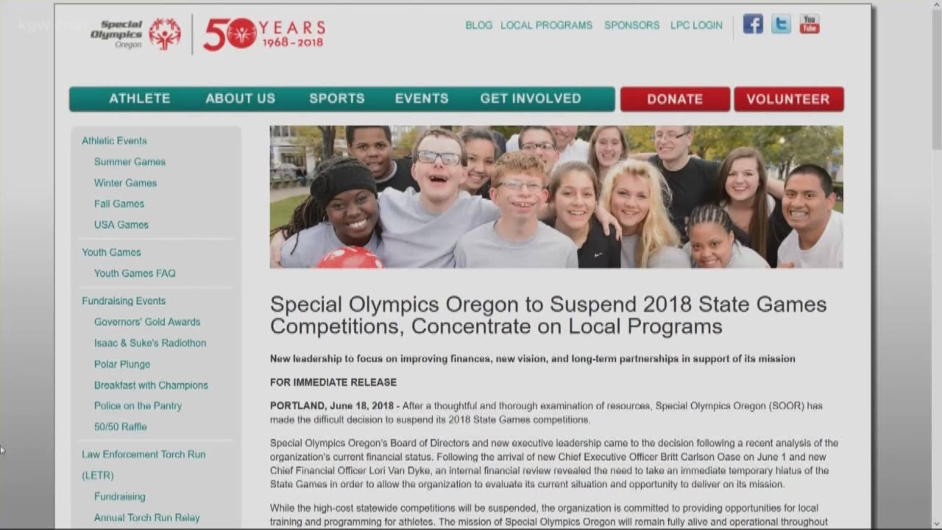 Special Olympics Oregon has canceled the summer games.