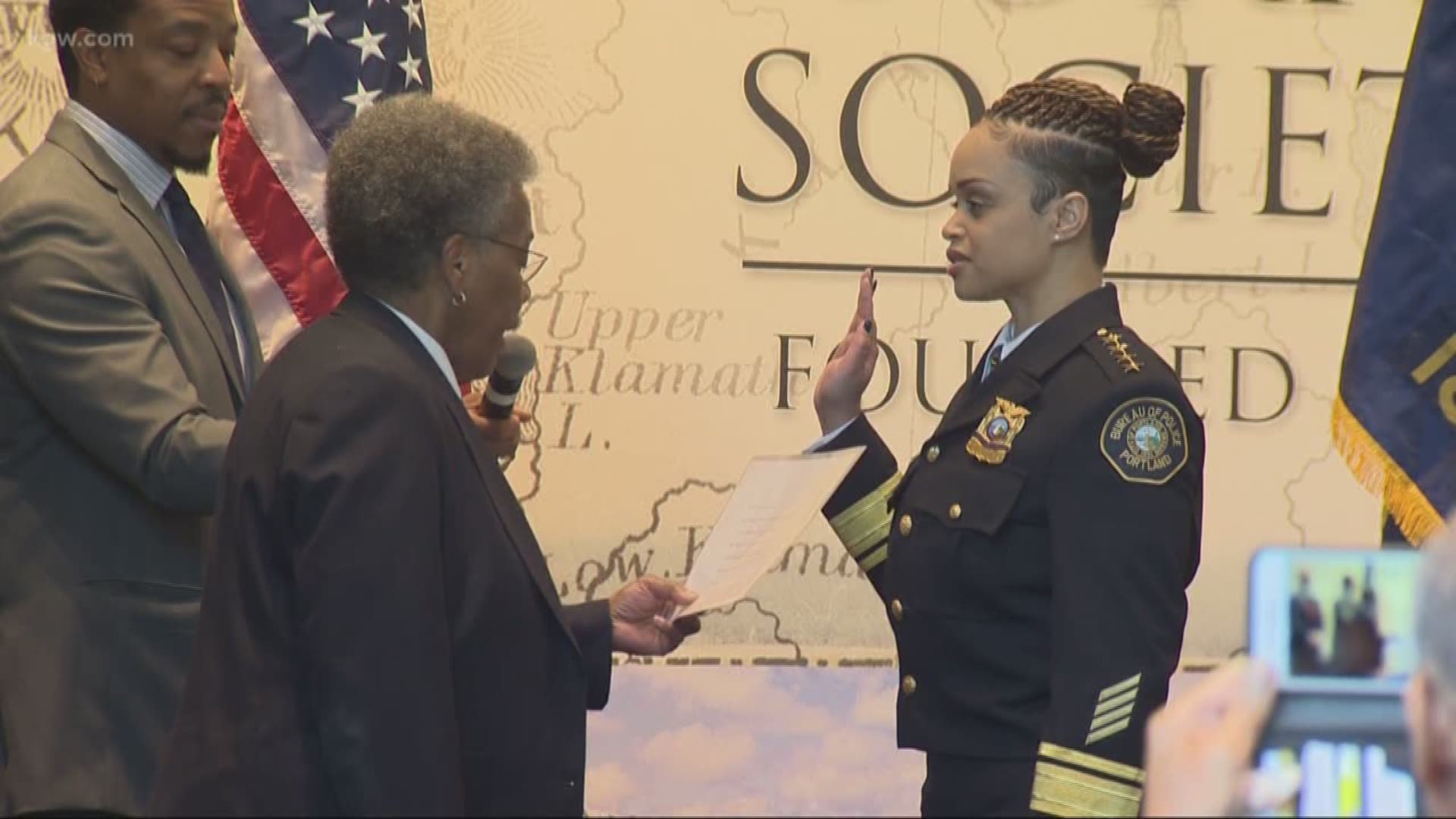 Portland's new police chief, Danielle Outlaw, was sworn in on Monday, Jan. 22