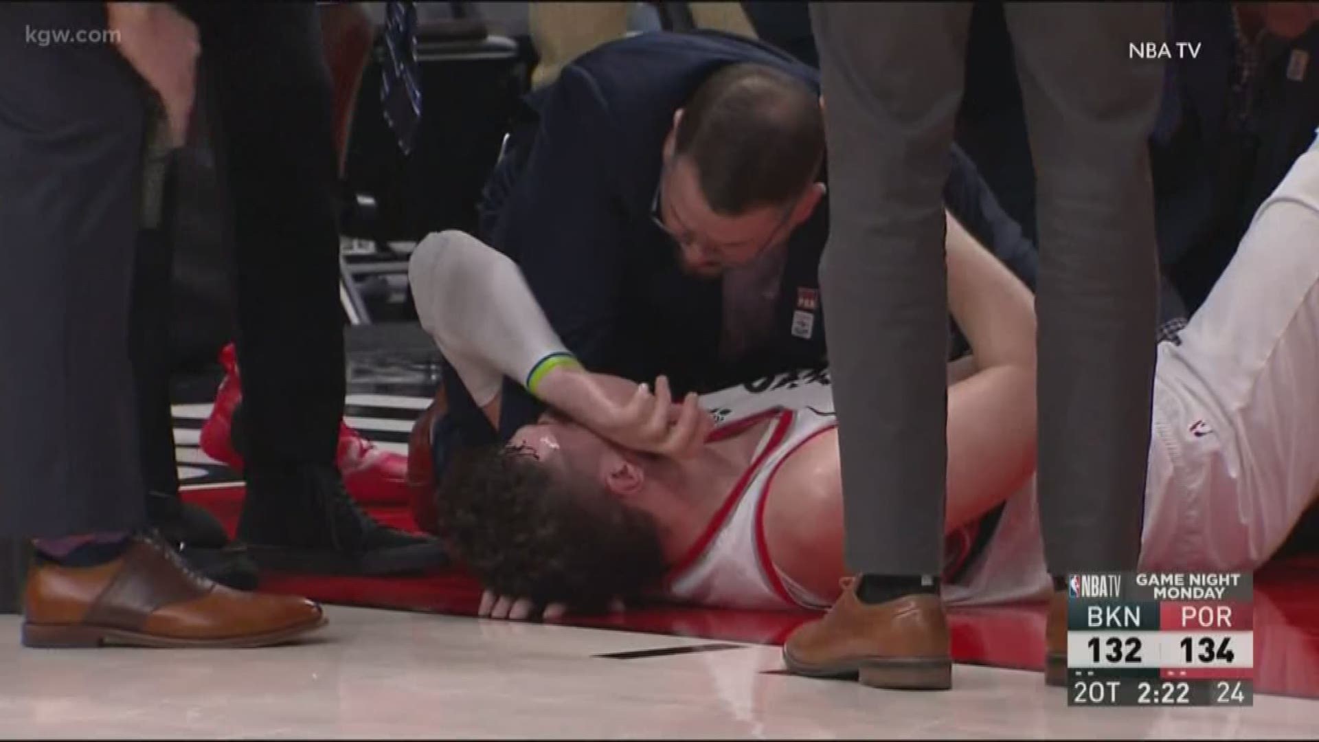 Nurkic landed awkwardly on his leg. He was carried off the court on a stretcher.