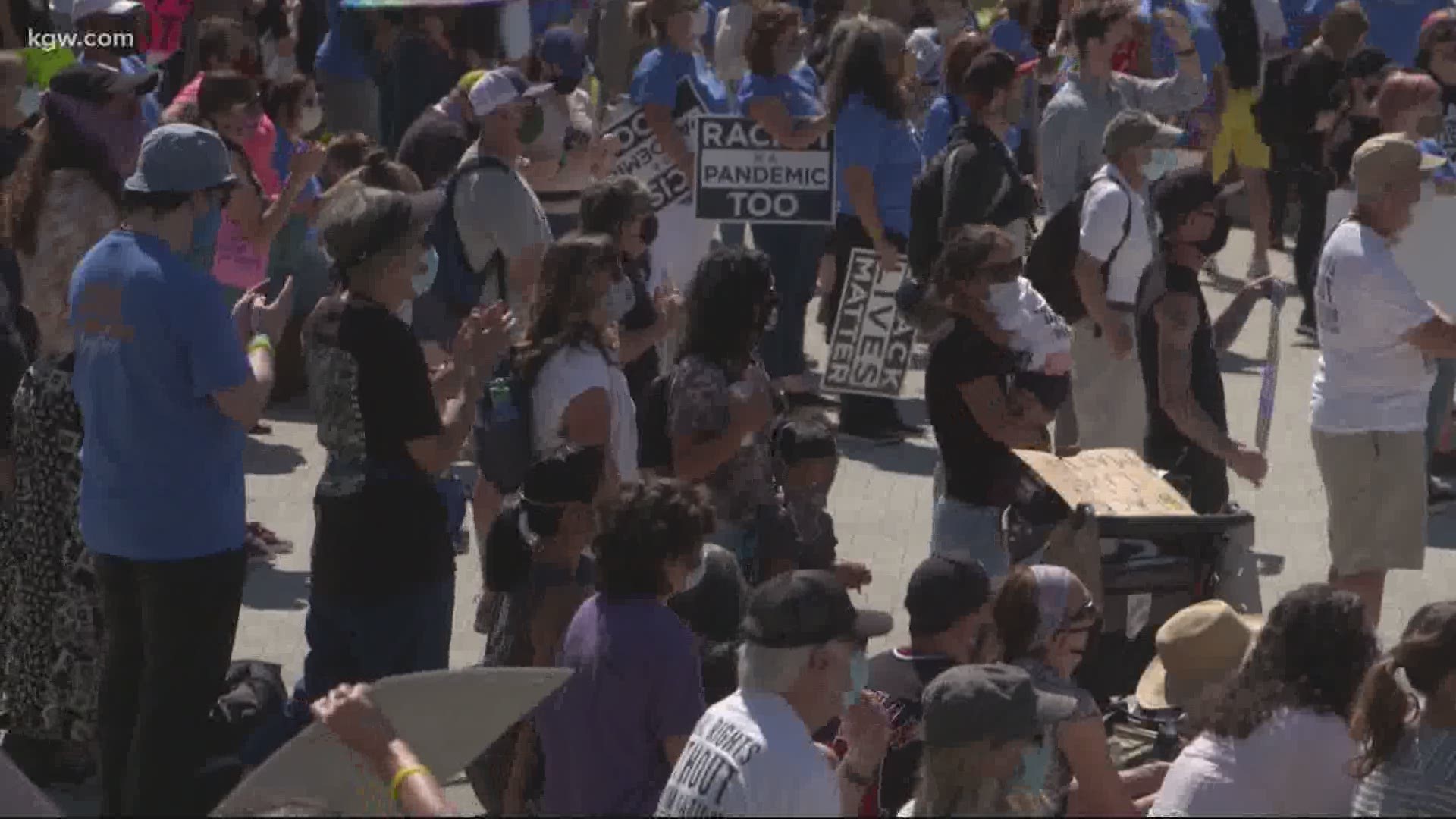 Hundreds of protesters marched through Portland on Friday afternoon. The NAACP organized a March on Portland on the anniversary of the March on Washington.