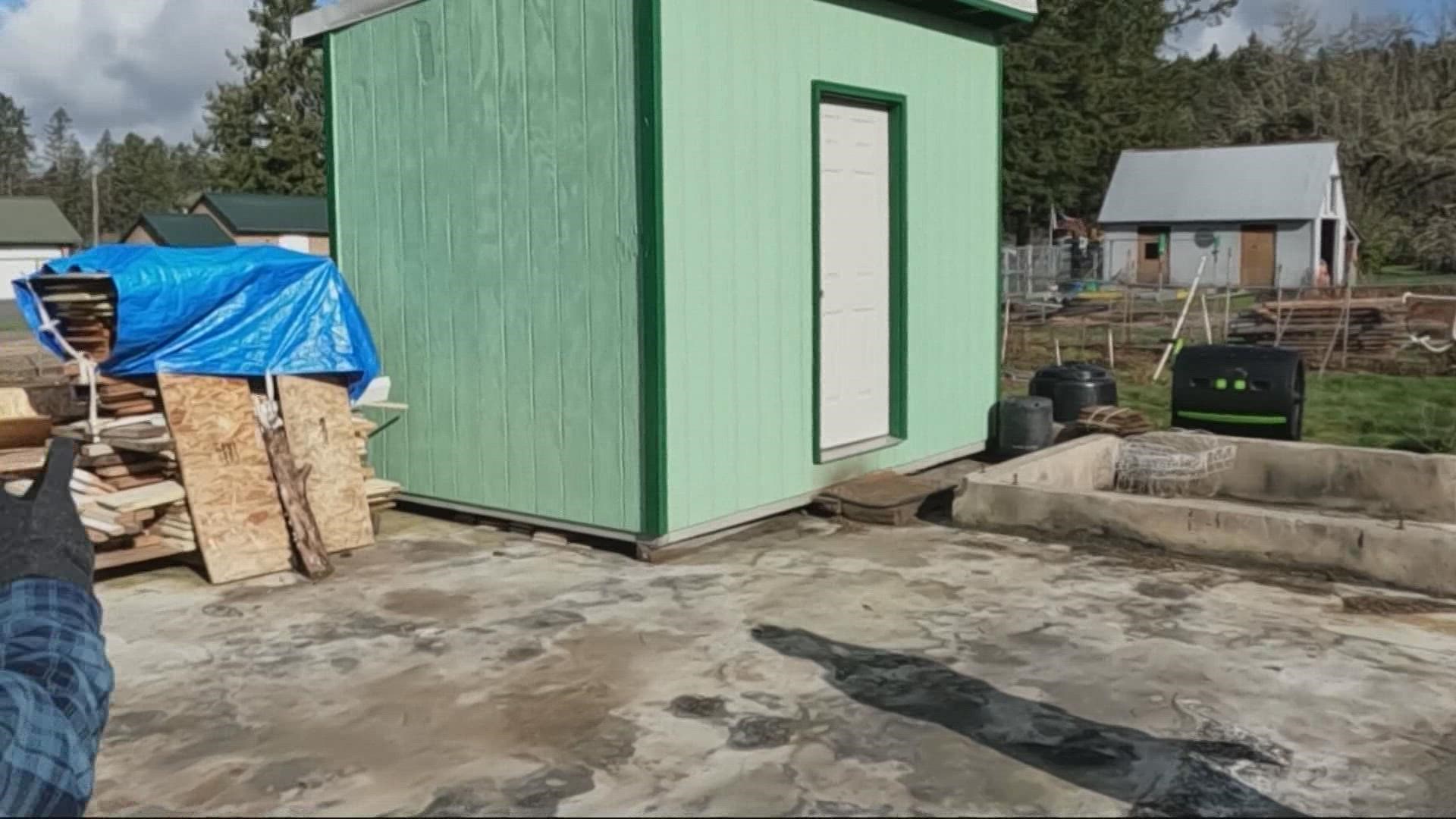 Members of the Associated General Contractors donate their time to build structures that wildfire survivors can use to store their belongings in while they rebuild.