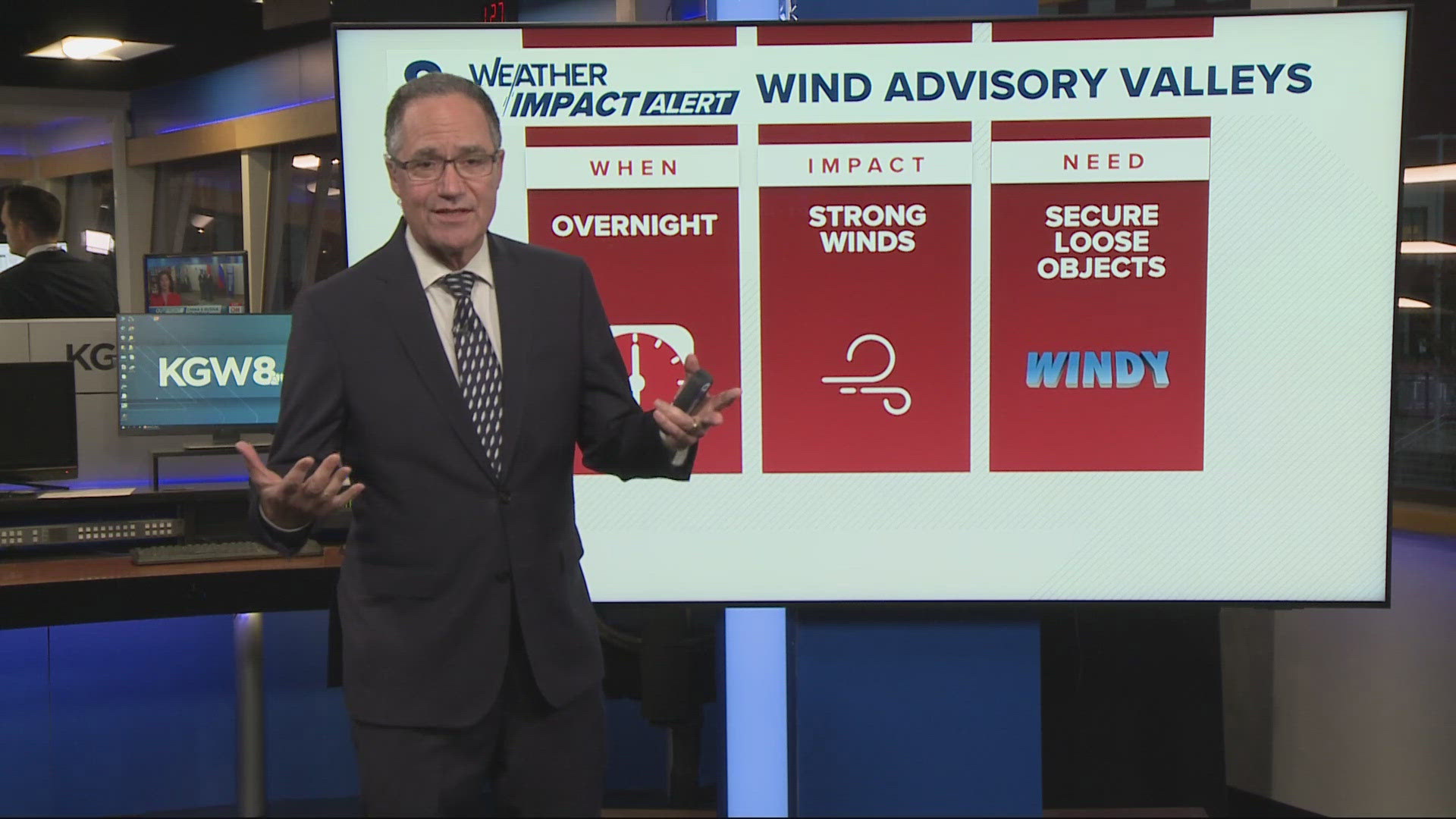 A High Wind Warning for the Oregon Coast and a Wind Advisory for the I-5 corridor will be in effect Tuesday evening into Wednesday morning.