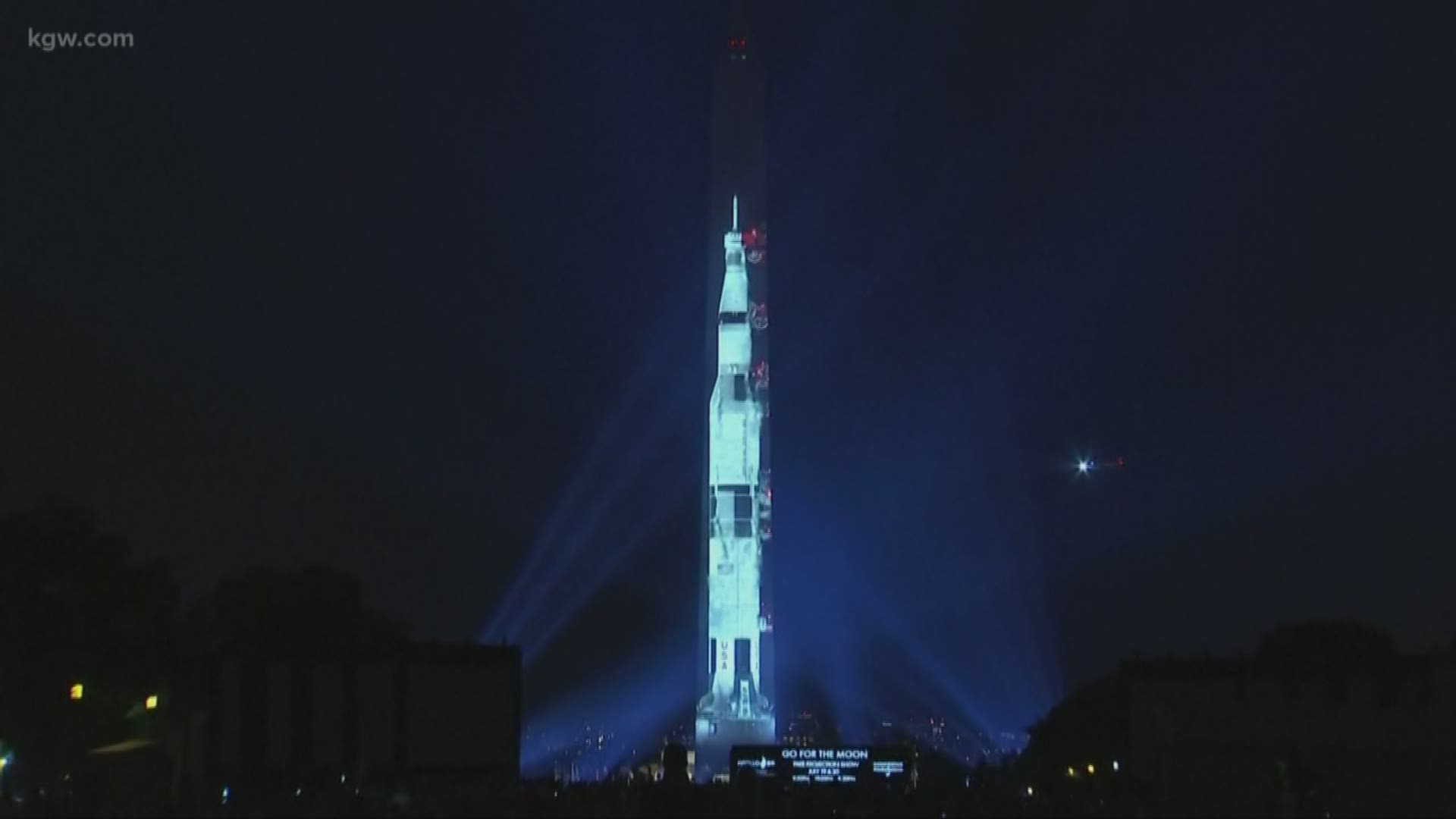 The Washington Monument in D.C. is turned into the Apollo 11 Saturn V rocket