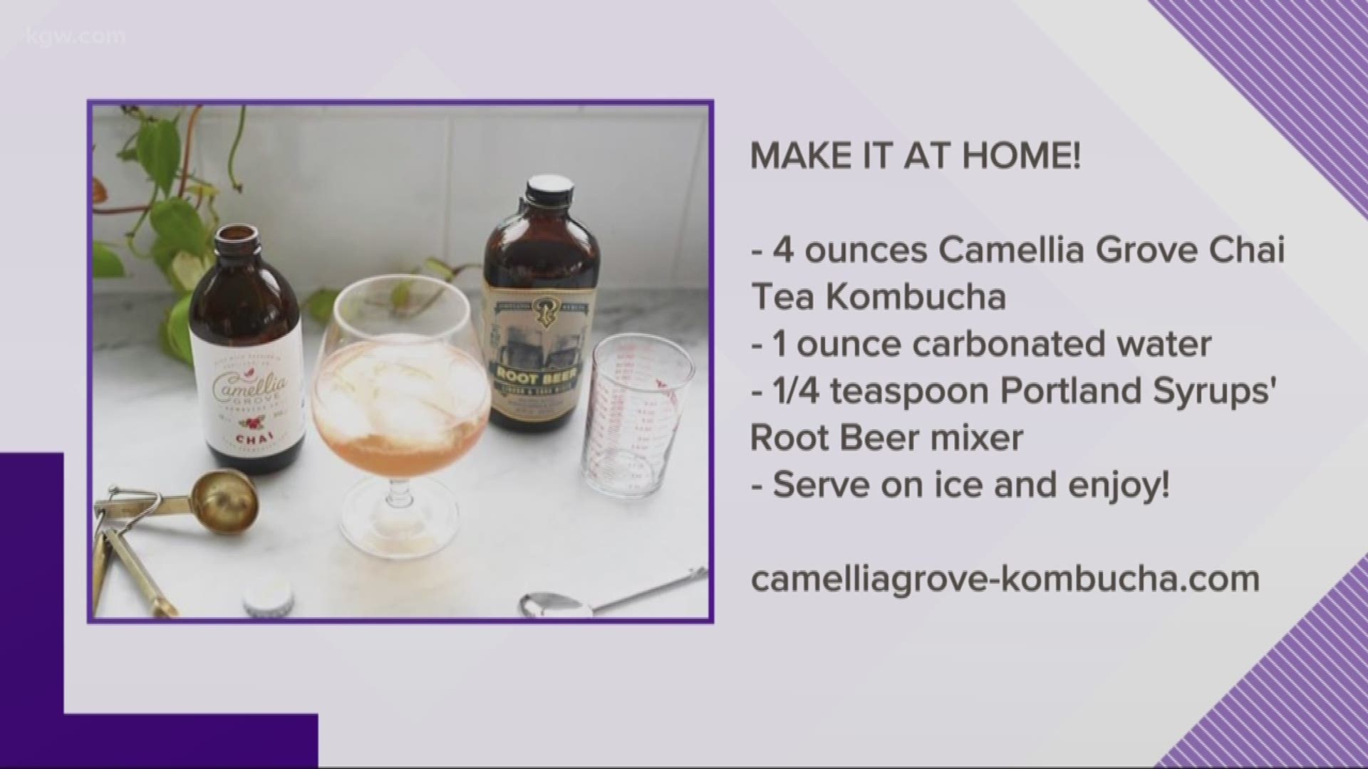 Camellia Grove Kombucha has a new Chai Kombucha. Learn to make a mocktail with the kombucha and root beer syrup.
#TonightwithCassidy
camelliagrove-kombucha.com