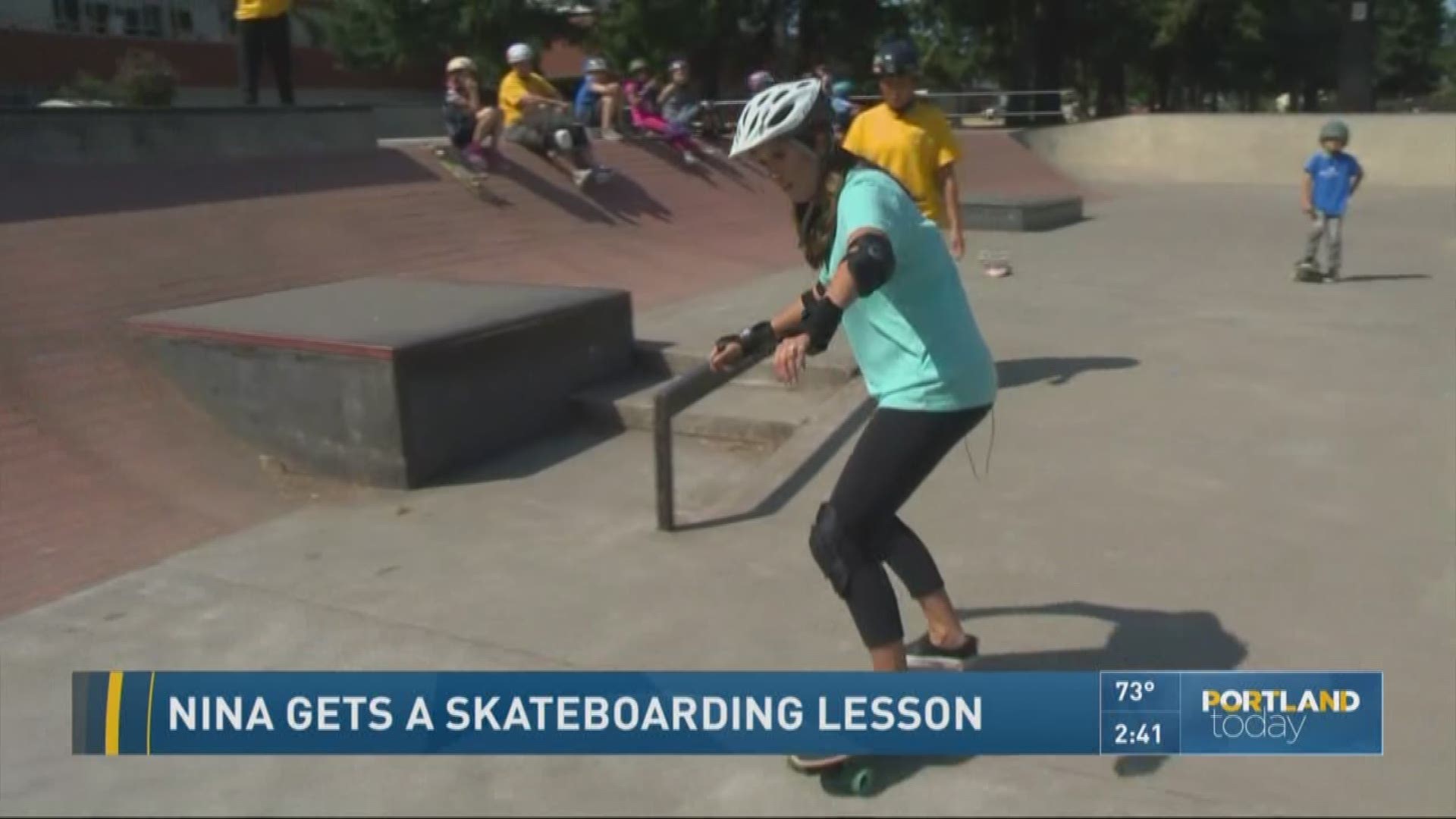 Nina Gets A Skateboarding Lesson