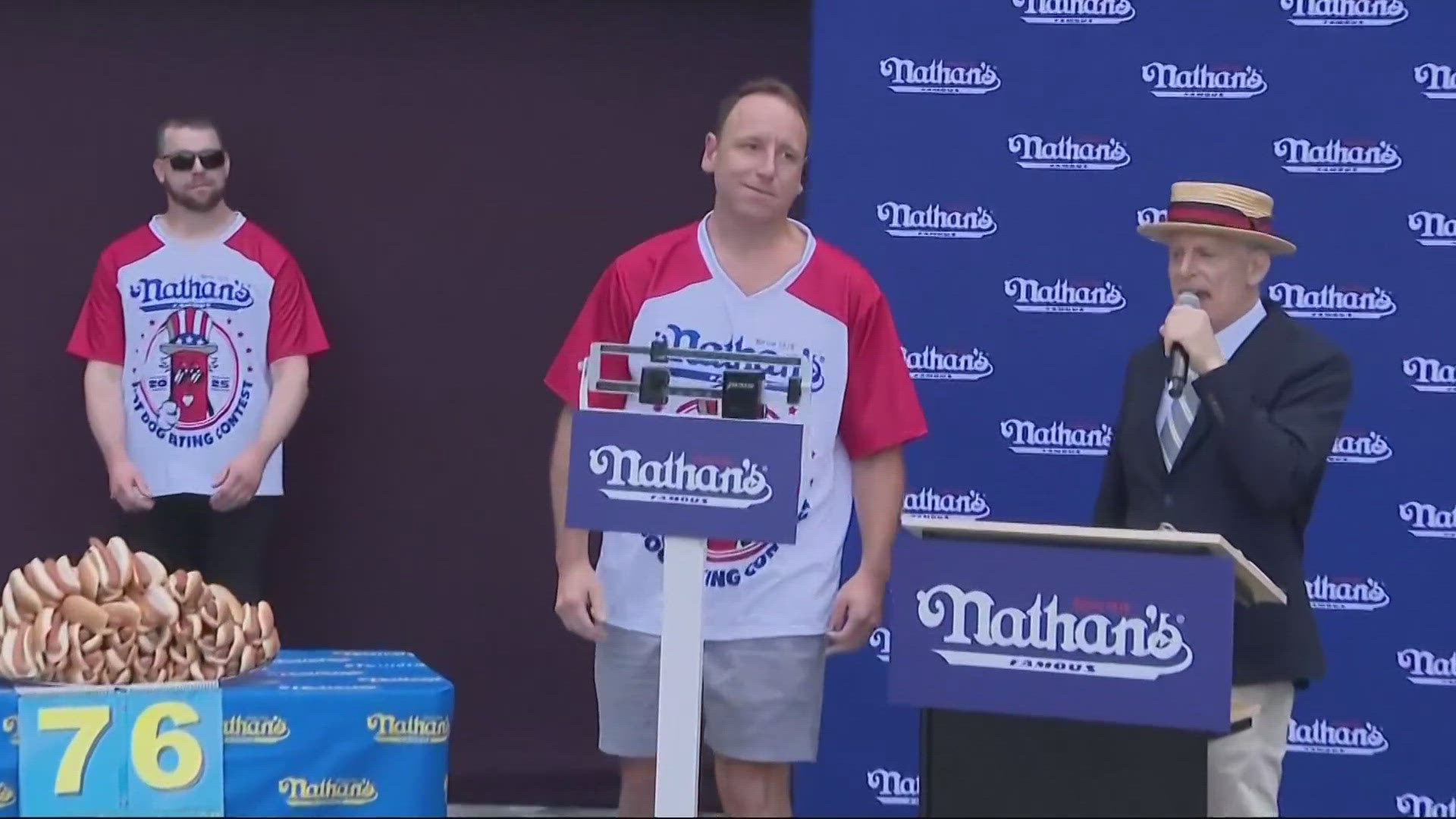 The annual July 4 event is back on Coney Island. Joey Chestnut returns after a one-year ban to challenge reigning champ Patrick Bertoletti.