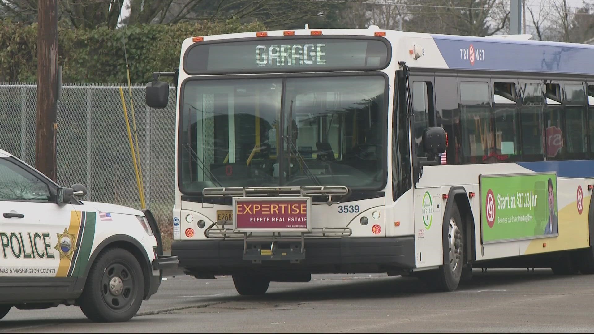 The person was hit Tuesday morning. The bus driver remained at the scene.