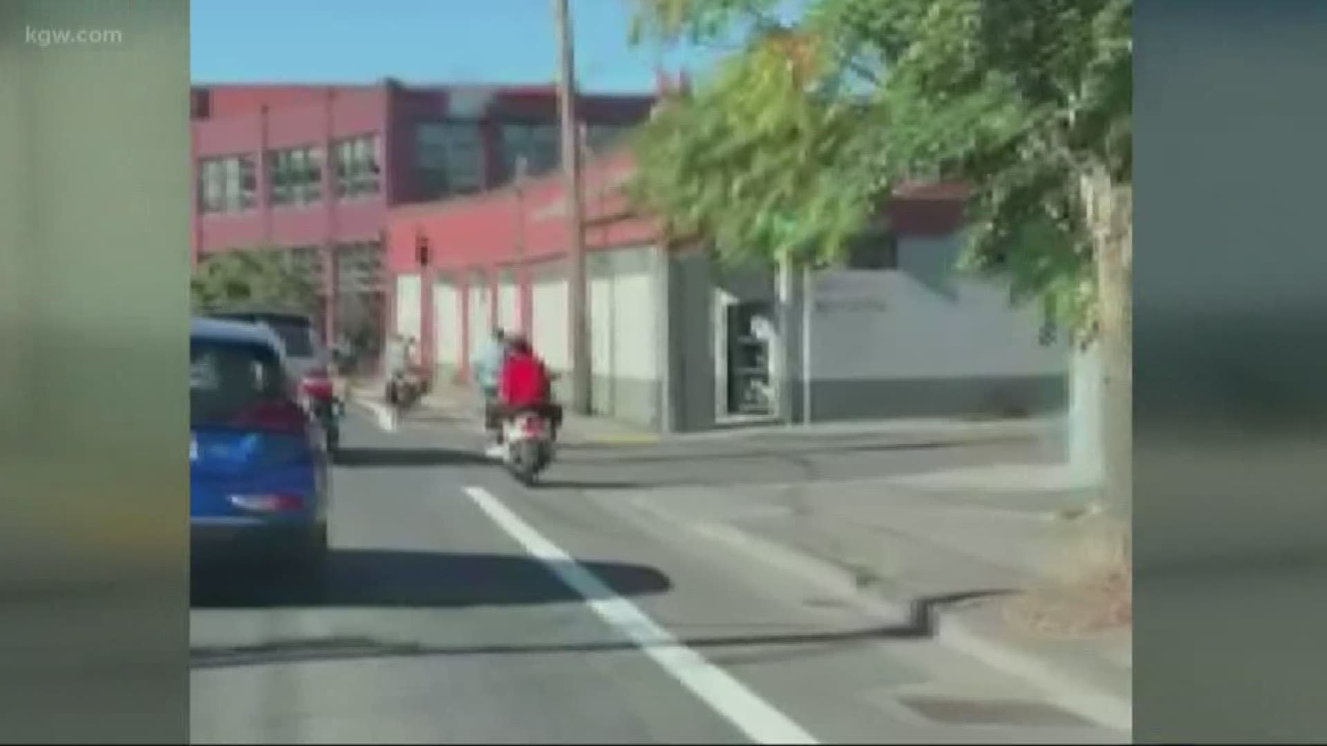 Viewer Julie Brun submitted this video of a motorcycle using a bike lane on North Interstate Avenue in Portland, Oregon.