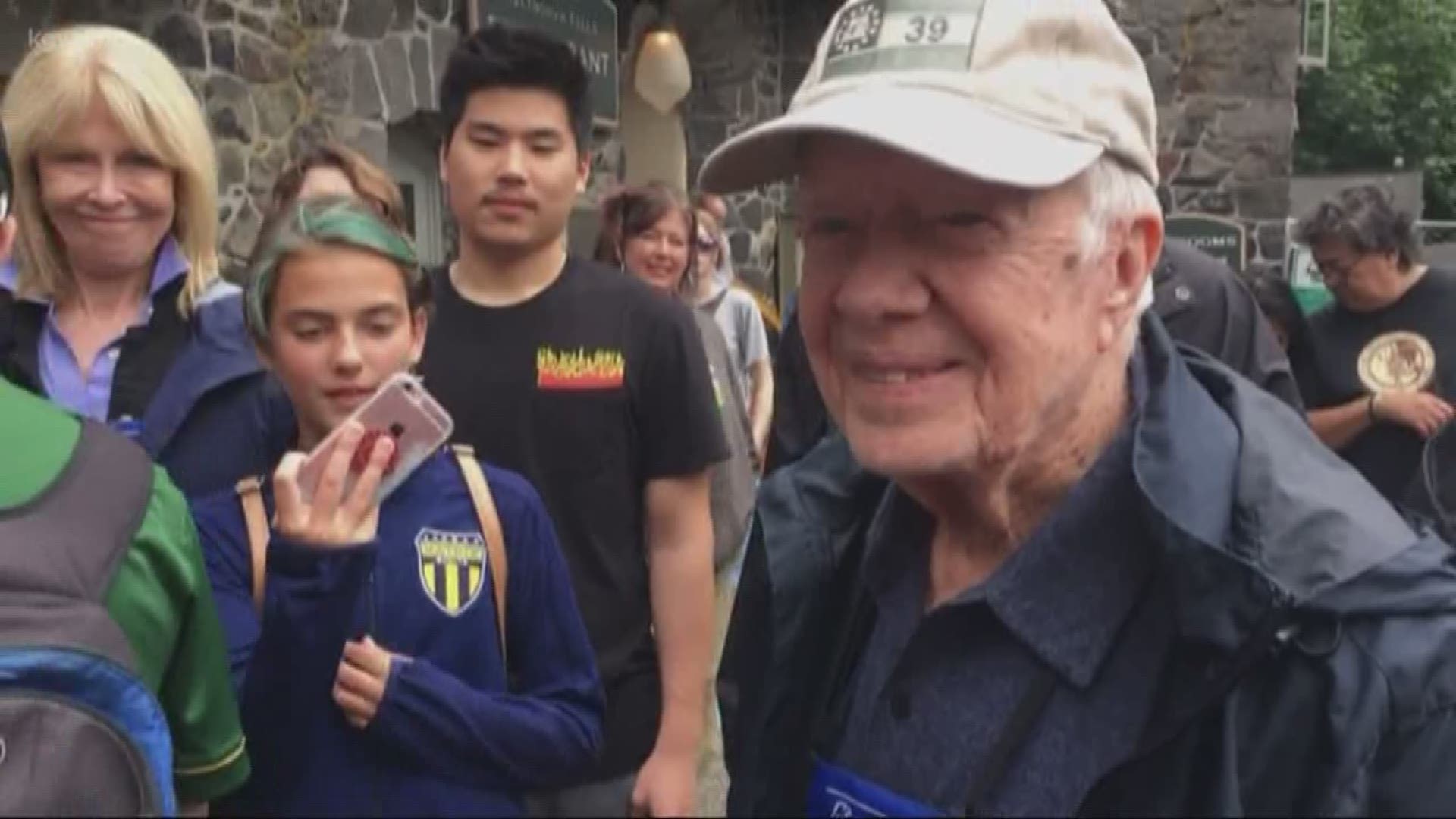 Former President Jimmy Carter toured Multnomah Falls.