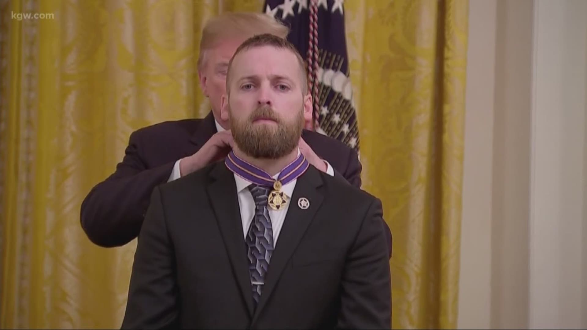 Oregon State Patrol Trooper Nic Cederberg was awarded the National Public Safety Officer Medal of Valor by President Donald Trump.