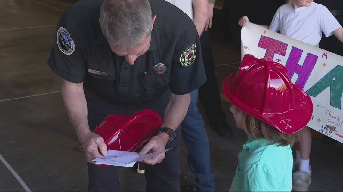 Multnomah Athletic Club families, children thank firefighters who responded to car bombing incident