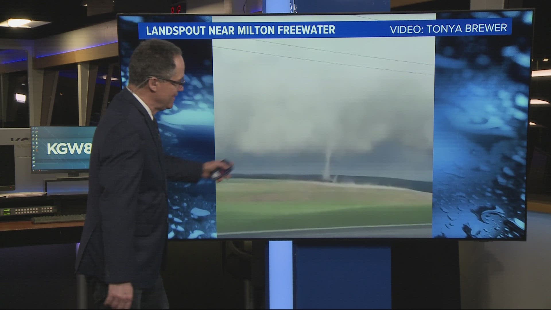 The land spout occurring around 11 a.m. in Pendleton just south of Milton-Freewater on Highway 11, confirmed by the National Weather Service Pendleton.