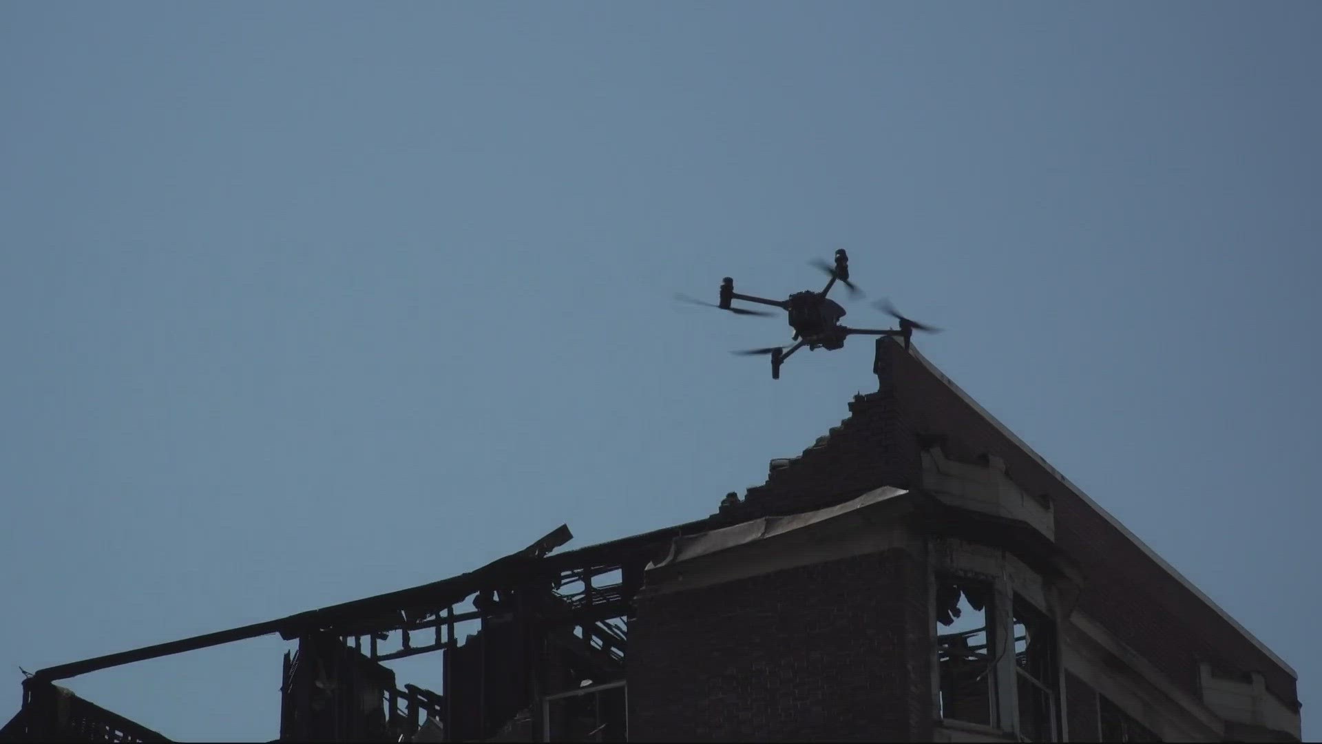 The apartment building was red tagged early this week, meaning no one is allowed inside. The drone will assist in creating both two- and three-dimensional maps.