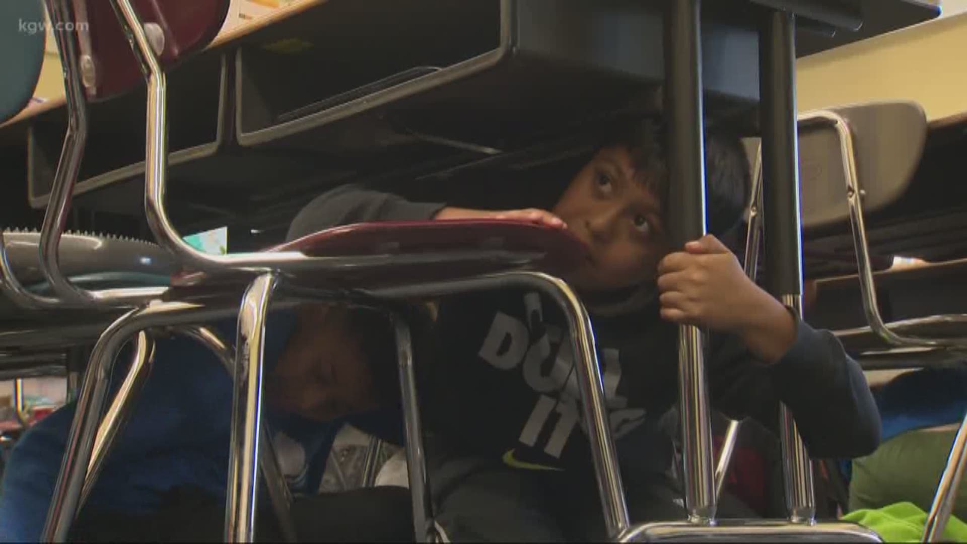 Student at Riegler school joined the nationwide earthquake drill The Great ShakeOut.