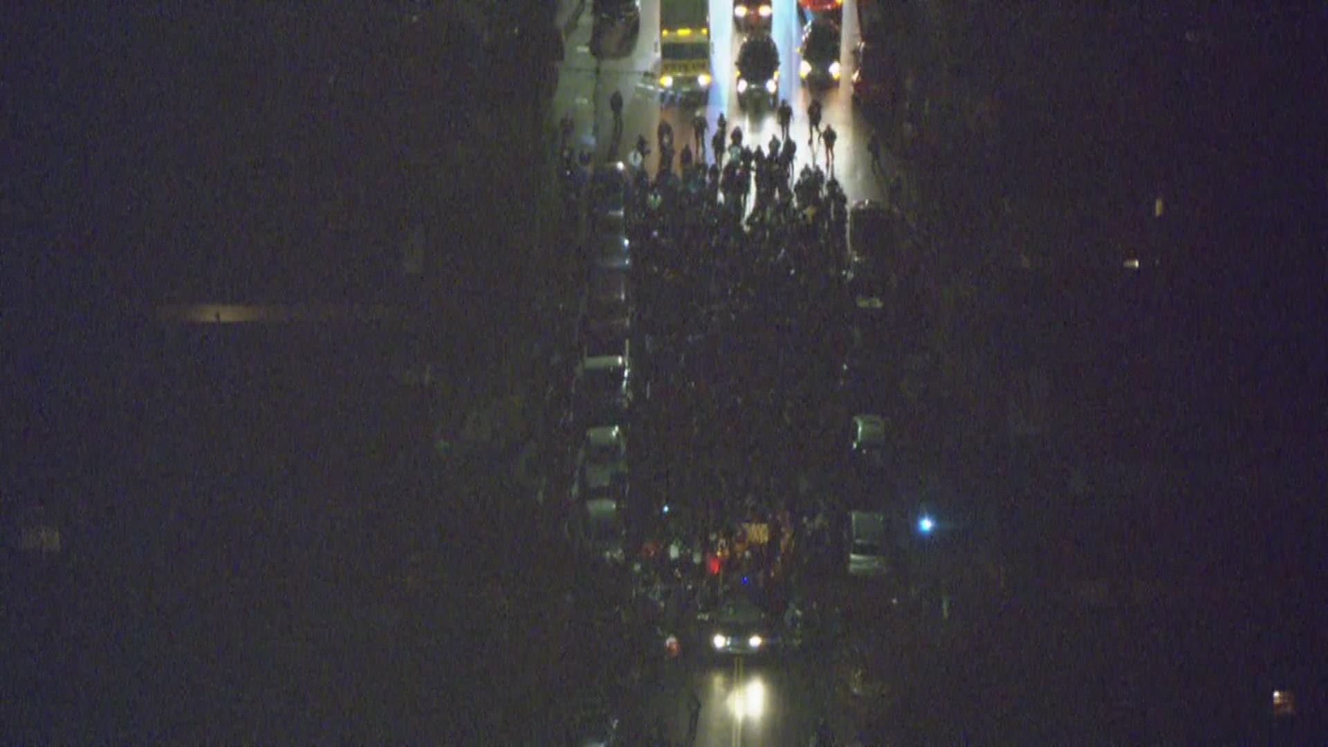 Sky8 over marchers in Portland