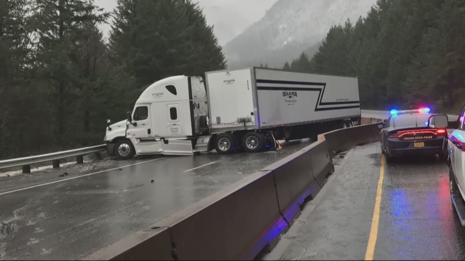 A semi-truck crash closed westbound I-84 in the gorge Tuesday.