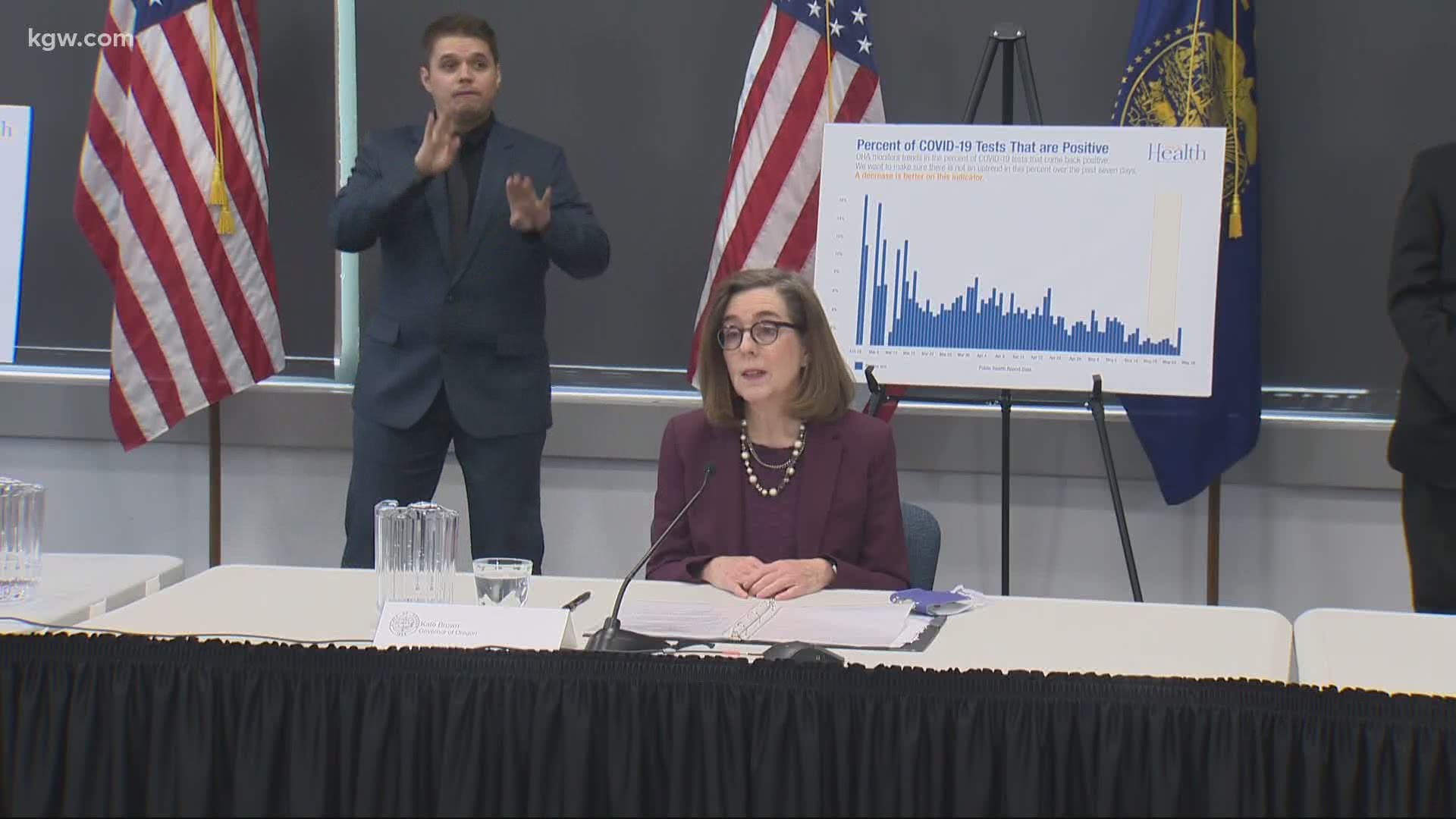 Oregon Gov. Kate Brown announces updates for Phase 2, as 31 counties may apply as soon as Friday.